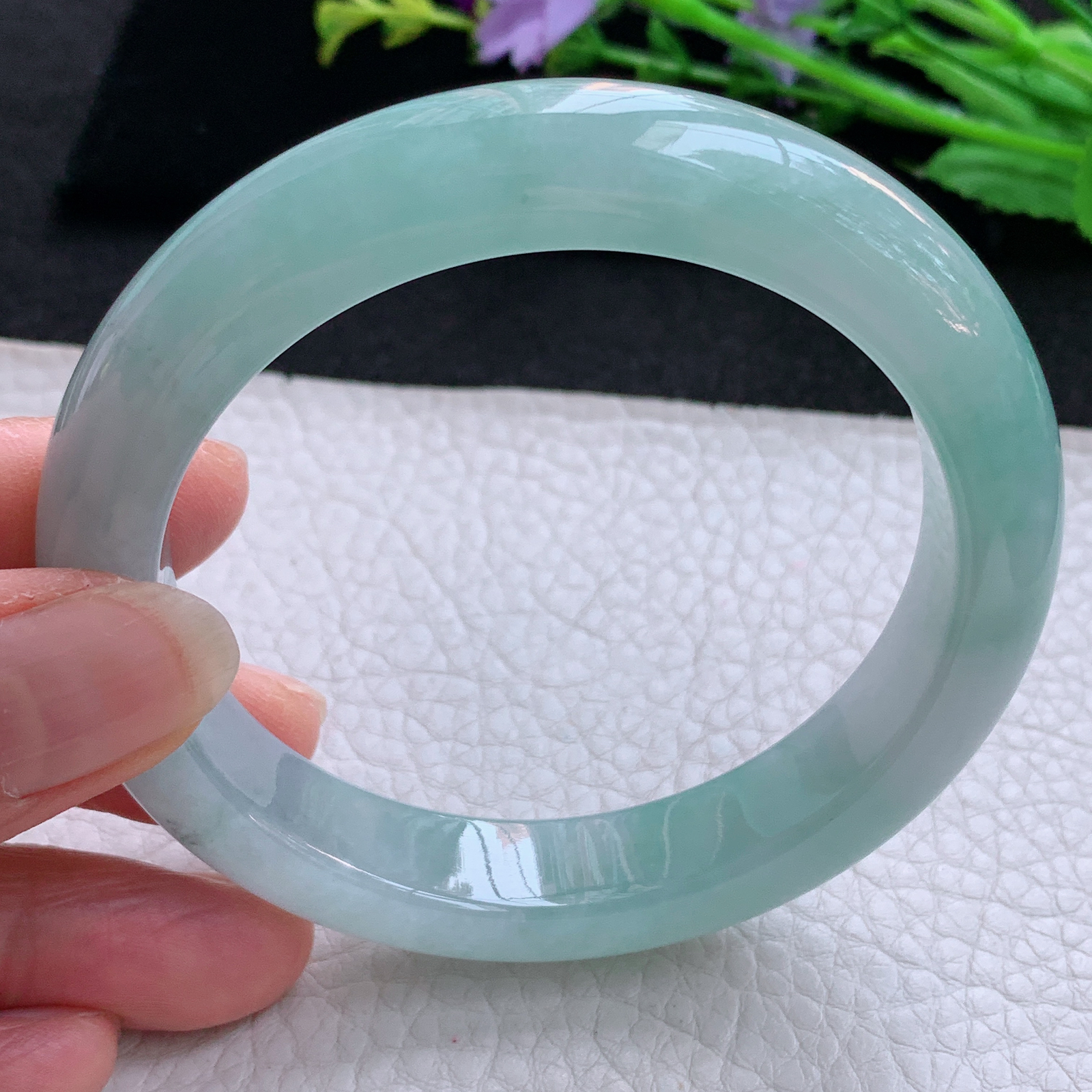 xo实拍58.5*12.2*9.3平安镯 天然缅甸翡翠A货玉手镯冰润蓝韵宽边玉手环