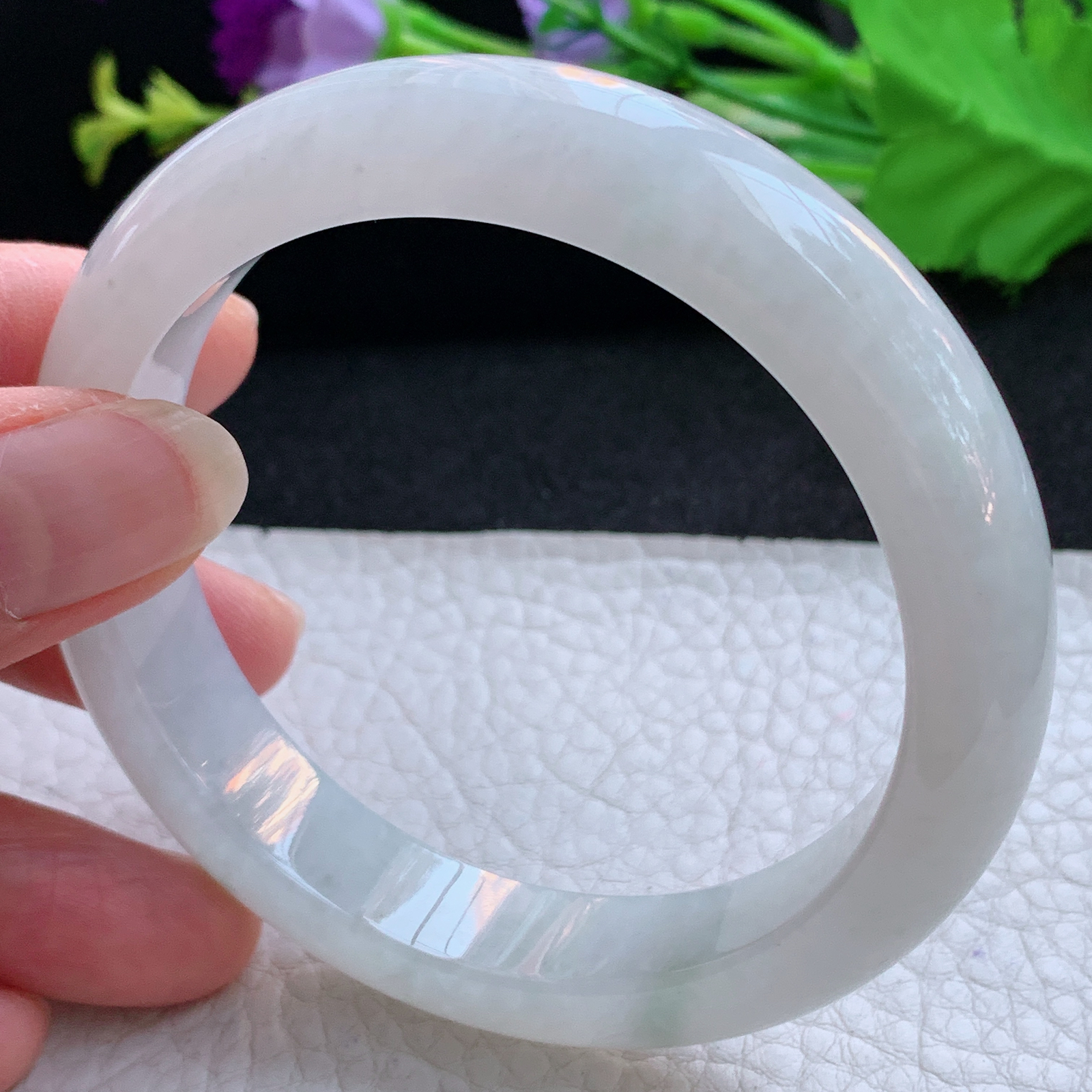 nr实拍59*13*8.8平安镯 天然缅甸翡翠A货玉手镯冰润飘花胶感宽边玉手环