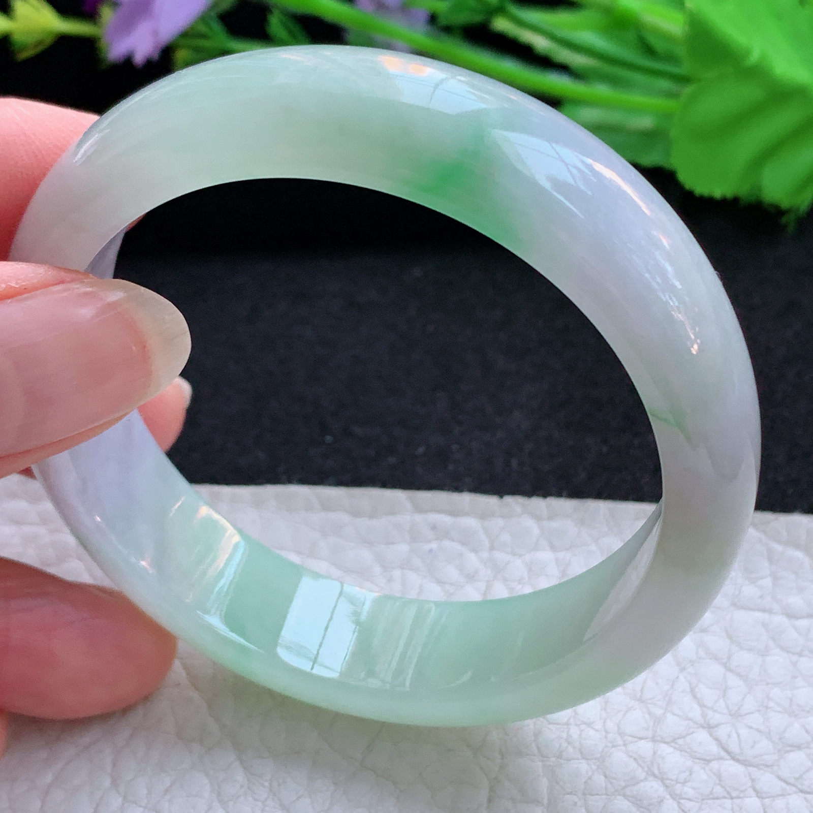 h实拍53*13.5*7平安镯 天然缅甸翡翠A货玉手镯冰三彩宽边玉手环