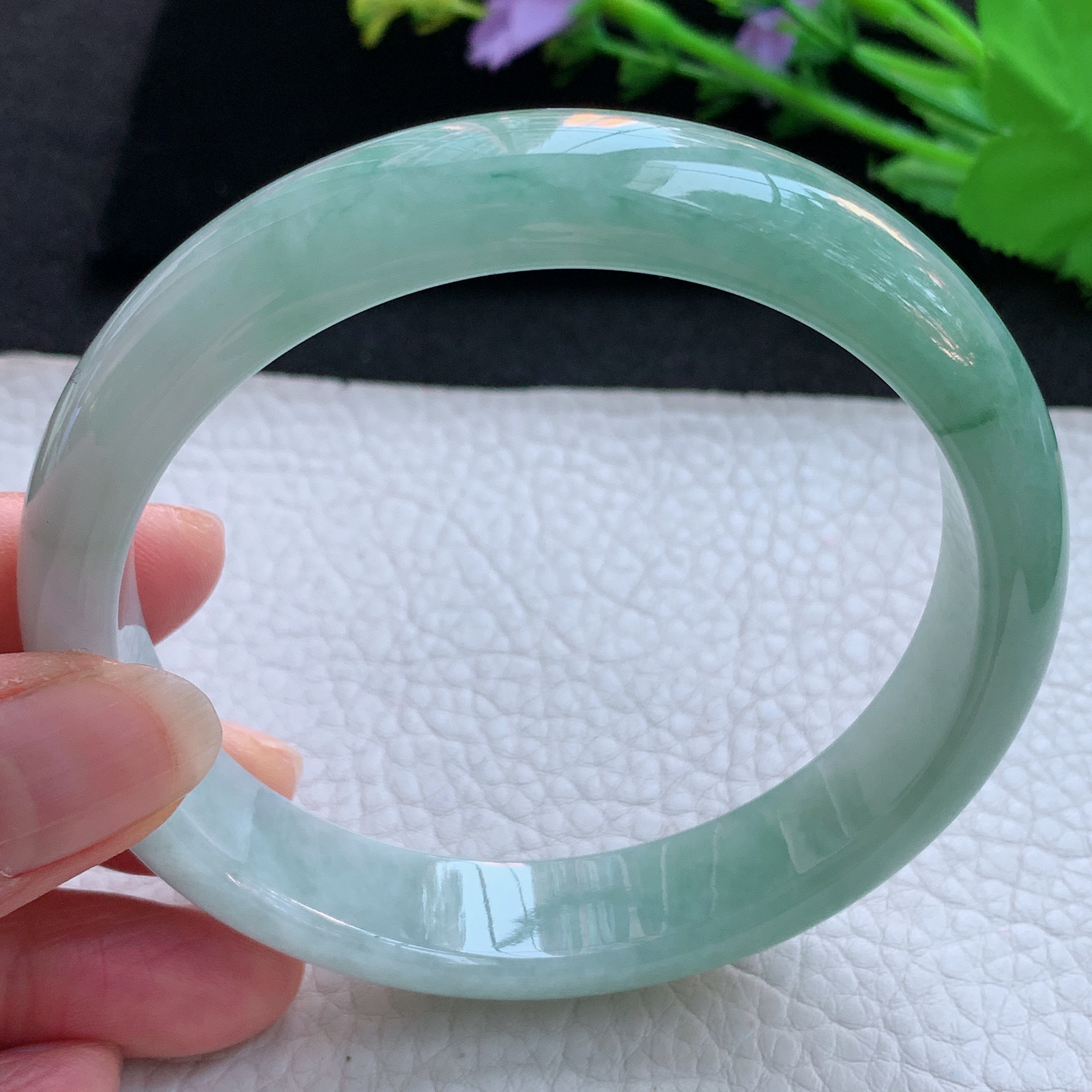 nr大圈口65*14*8平安镯 天然缅甸翡翠A货玉手镯飘花胶感宽边玉手环