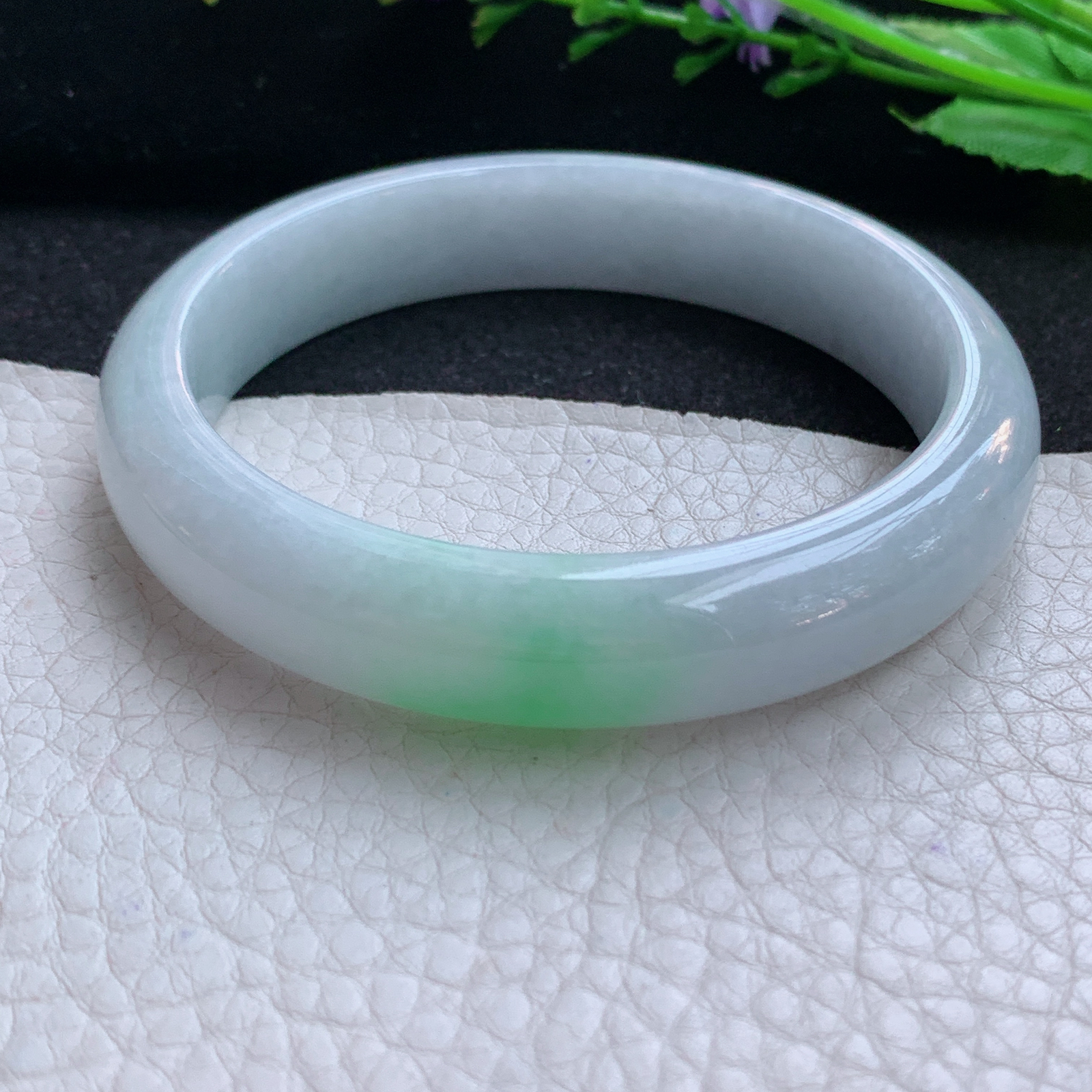 js实拍58.5*13*7.8平安镯 天然缅甸翡翠A货玉手镯水润飘绿宽边玉手环