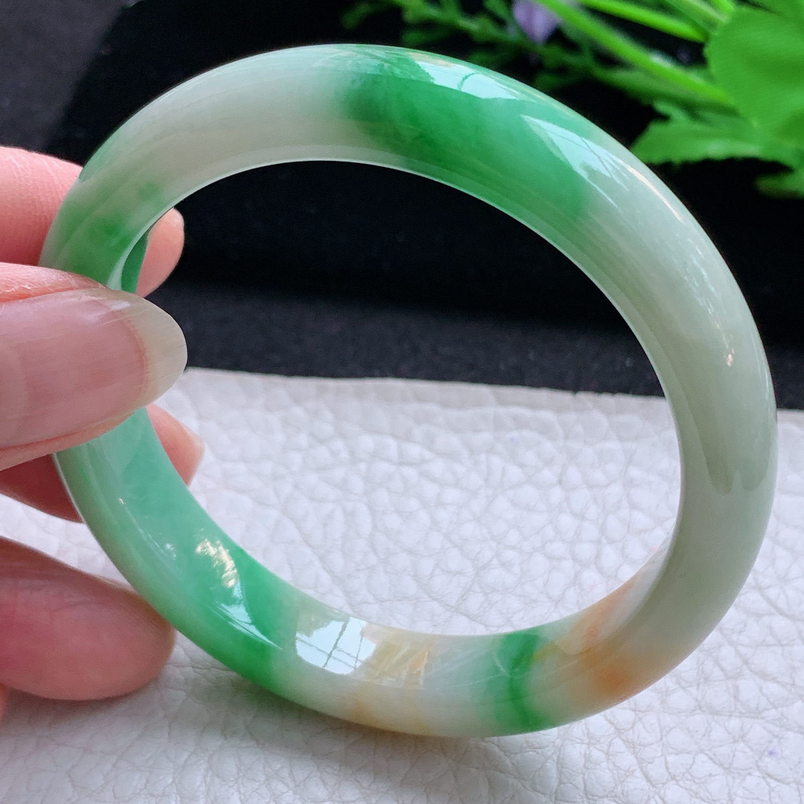 mq实拍54*11.2*7.8平安镯 天然缅甸翡翠A货玉手镯三彩秀气宽边玉手环