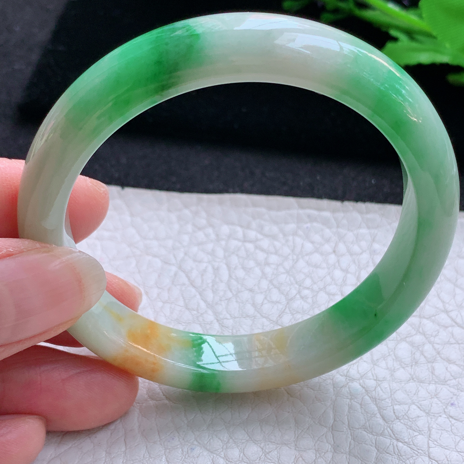 mq实拍54*11.2*7.8平安镯 天然缅甸翡翠A货玉手镯三彩秀气宽边玉手环