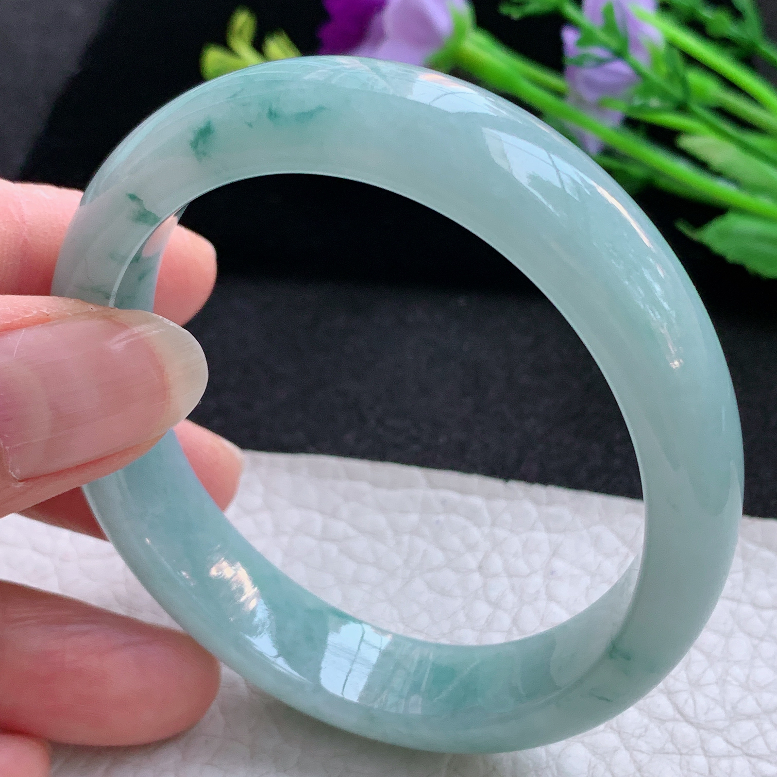 js实拍57*50*13*7.6贵妃镯 天然缅甸翡翠A货玉手镯水润飘花随形玉手环