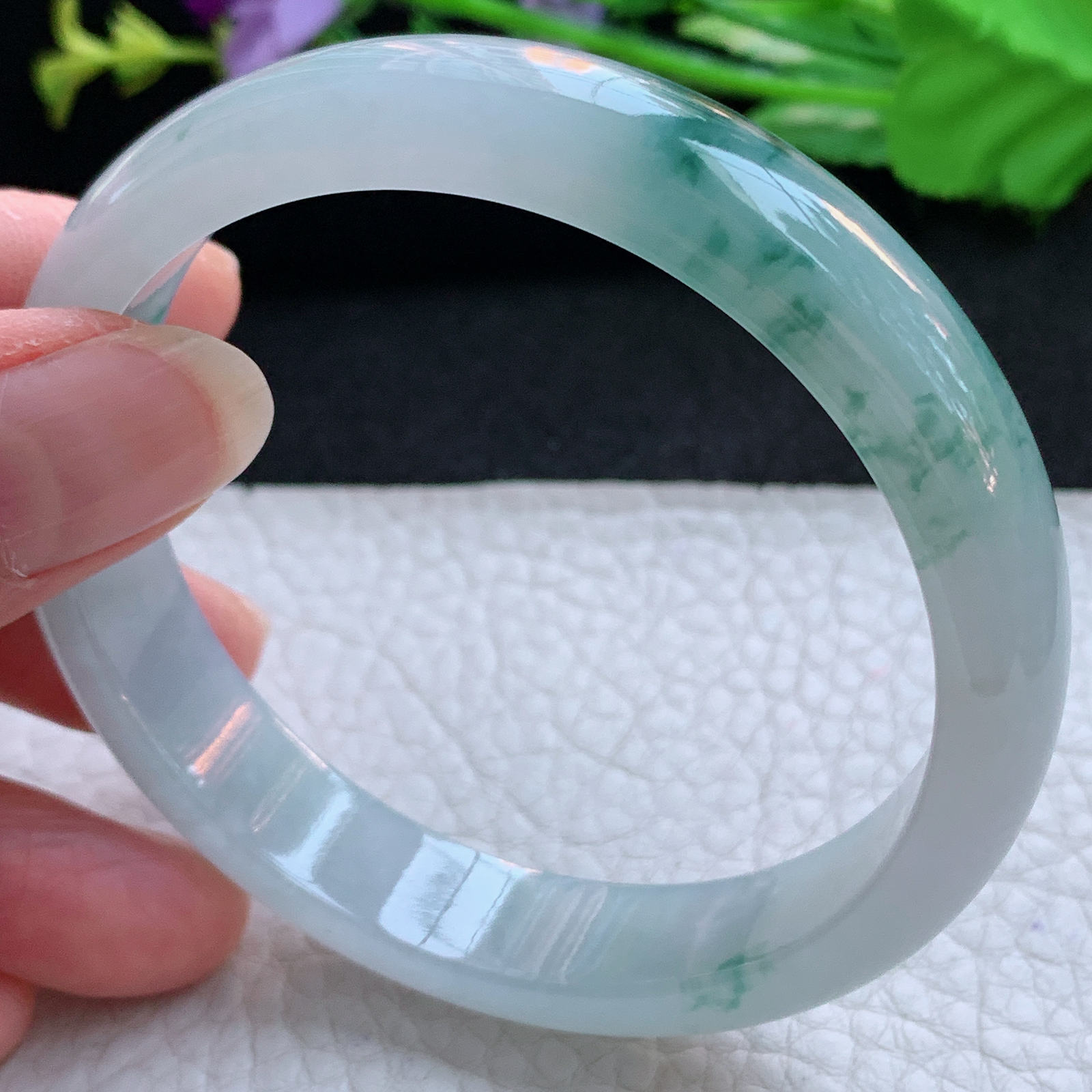 nr实拍58.5*12.2*6.8平安镯 天然缅甸翡翠A货玉手镯冰飘花宽边玉手环