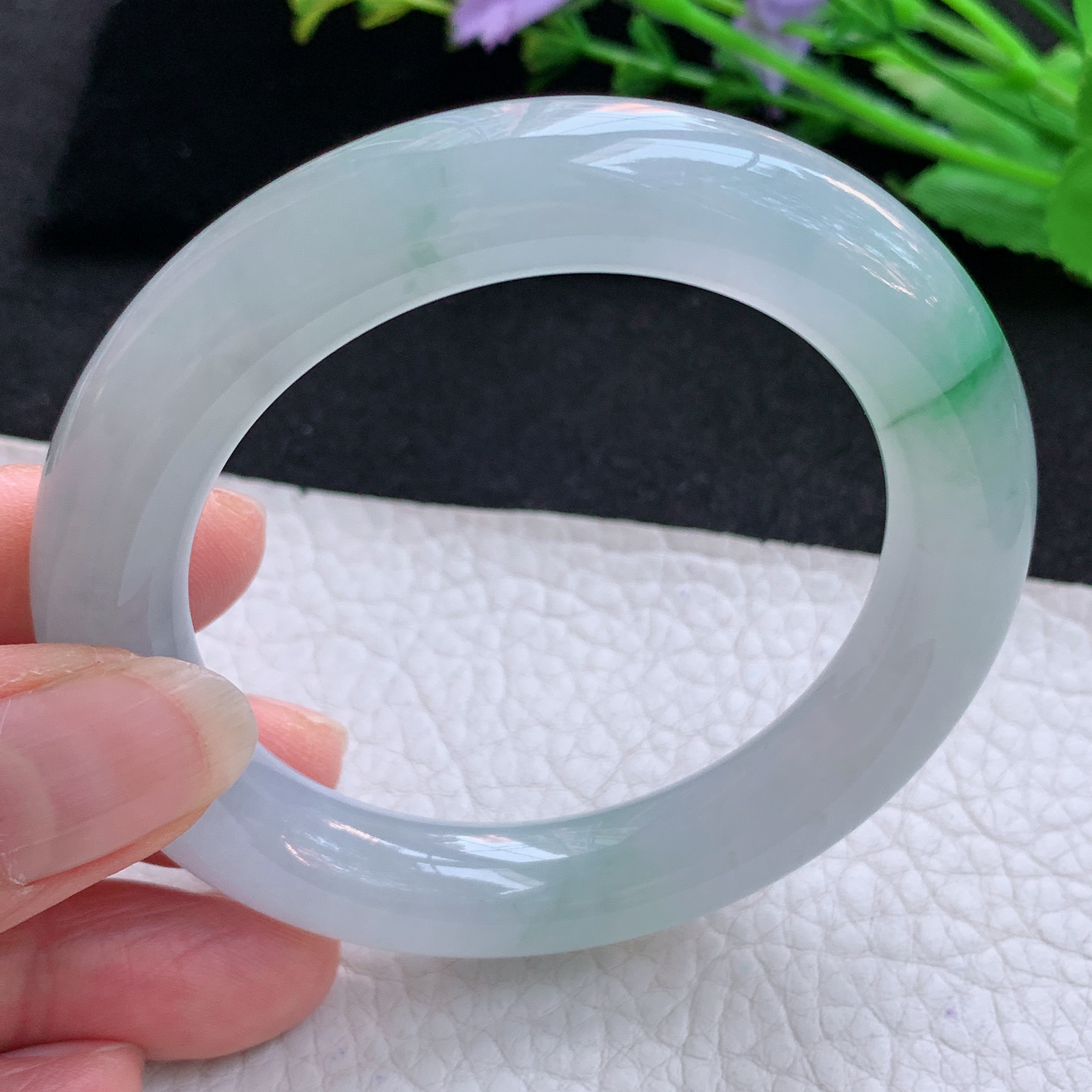 ax小圈口52*11*10.6美人镯 天然缅甸翡翠A货玉手镯冰飘绿花圆条玉手环