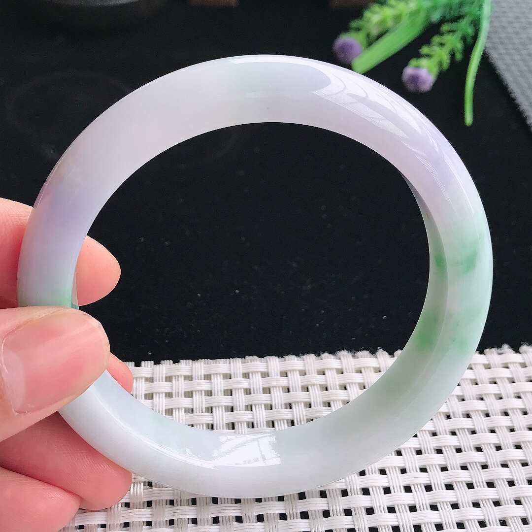 实拍天然翡翠63/11.8/9.5大圈口老坑温润春带彩手镯翡翠玉镯手环