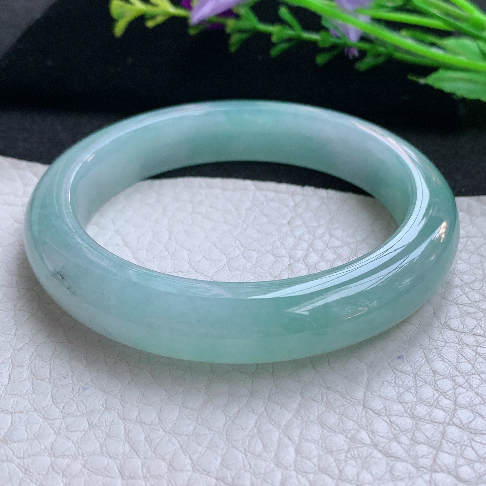 xo实拍58.5*12.2*9.3平安镯 天然缅甸翡翠A货玉手镯冰润蓝韵宽边玉手环