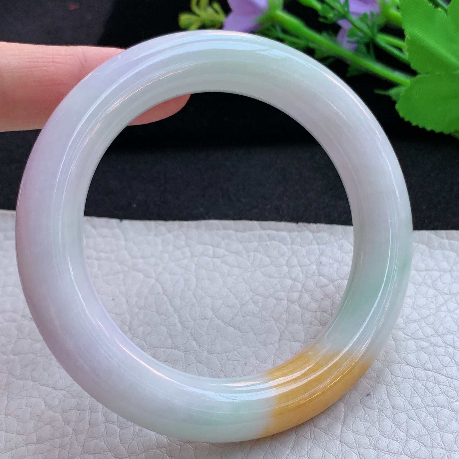 nr实拍58*11.5*12胖圆镯 天然缅甸翡翠A货玉手镯水润三彩圆条玉手环