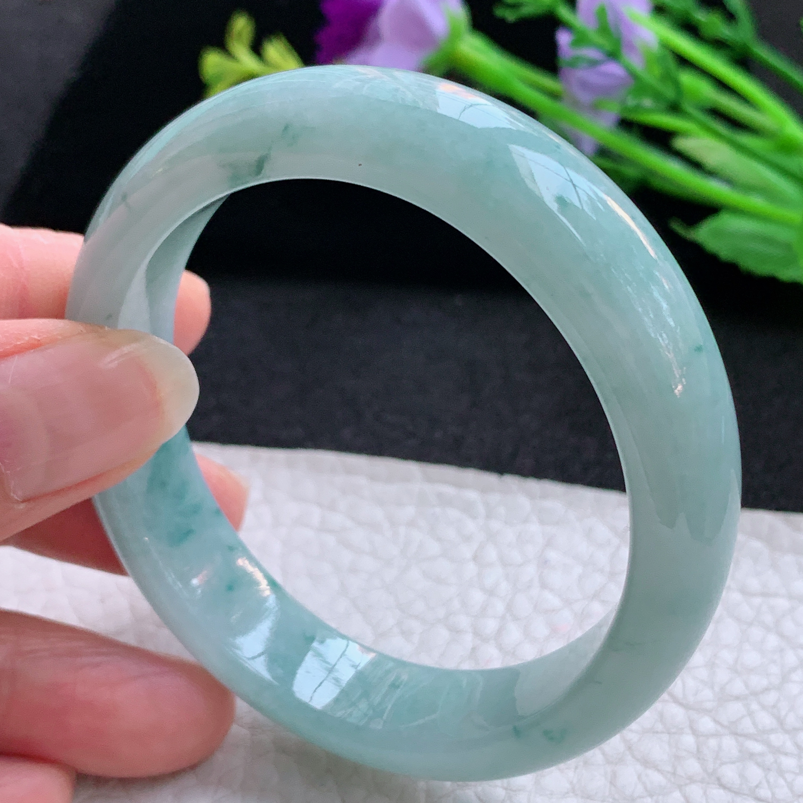 js实拍57*50*13*7.6贵妃镯 天然缅甸翡翠A货玉手镯水润飘花随形玉手环