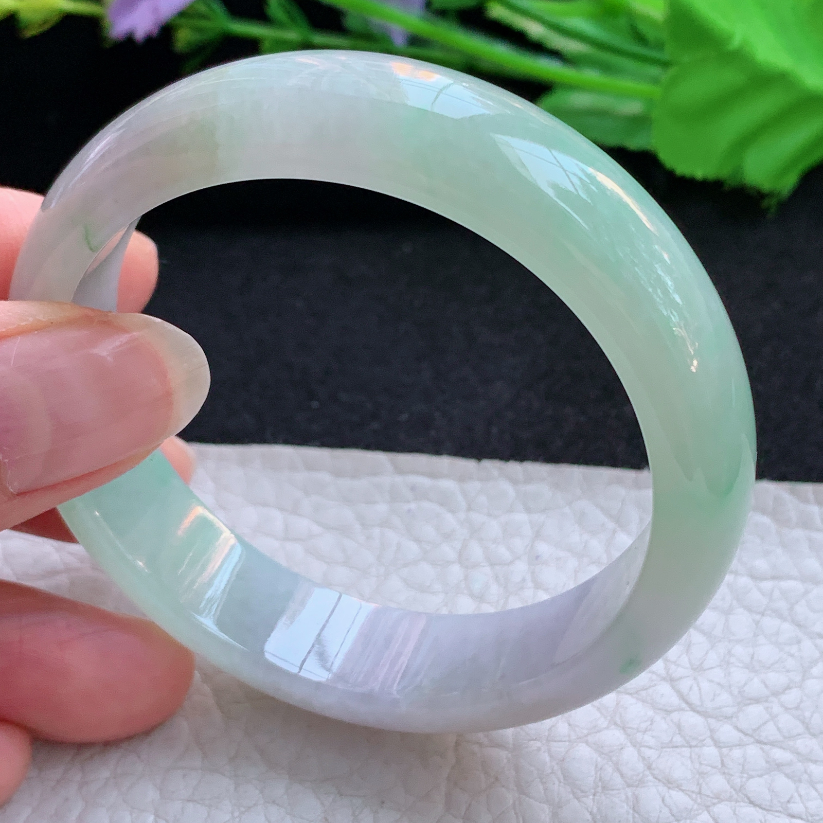 h实拍53*13.5*7平安镯 天然缅甸翡翠A货玉手镯冰三彩宽边玉手环