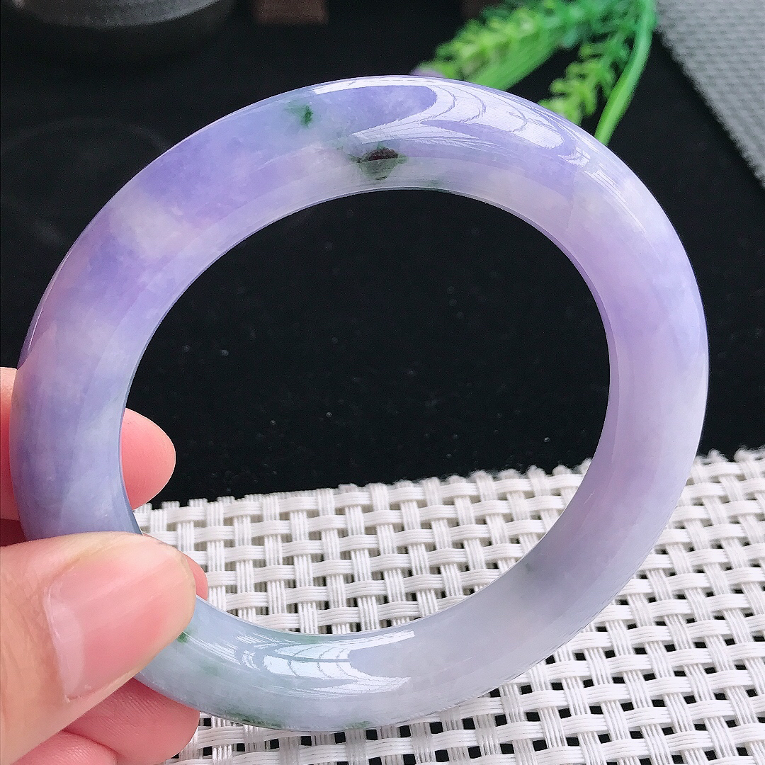实拍天然翡翠58/11.4老坑精美浓艳紫罗兰圆条手镯翡翠玉镯手环