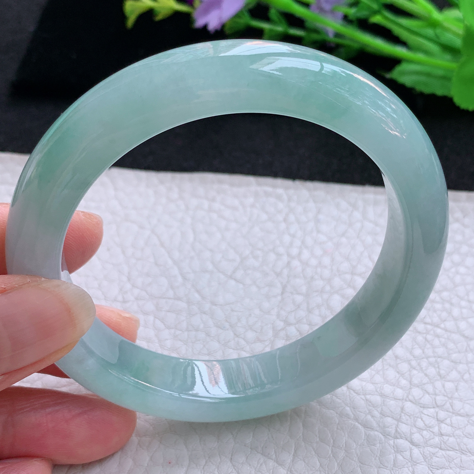 xo实拍58.5*12.2*9.3平安镯 天然缅甸翡翠A货玉手镯冰润蓝韵宽边玉手环