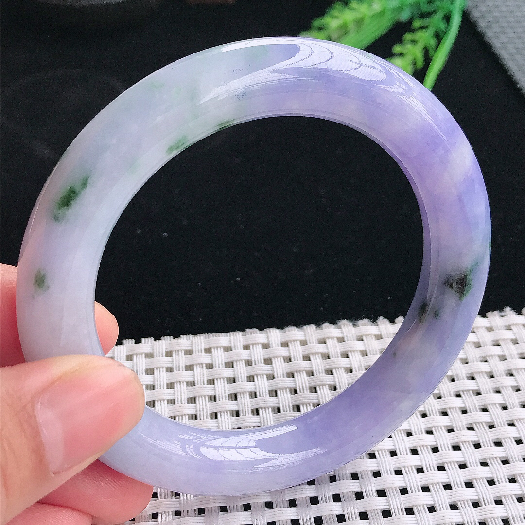 实拍天然翡翠58/11.4老坑精美浓艳紫罗兰圆条手镯翡翠玉镯手环
