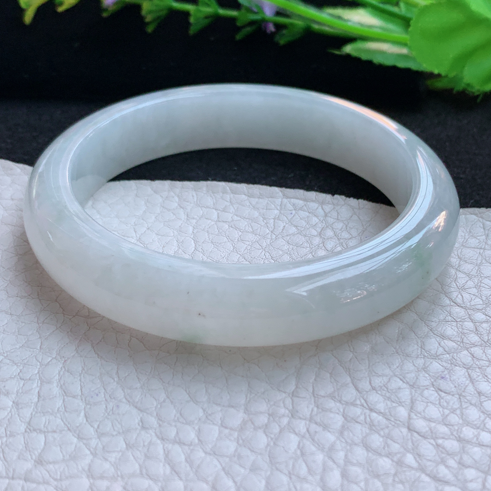 nr实拍59*13*8.8平安镯 天然缅甸翡翠A货玉手镯冰润飘花胶感宽边玉手环