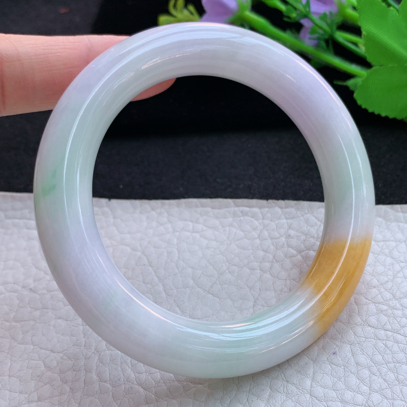 nr实拍58*11.5*12胖圆镯 天然缅甸翡翠A货玉手镯水润三彩圆条玉手环