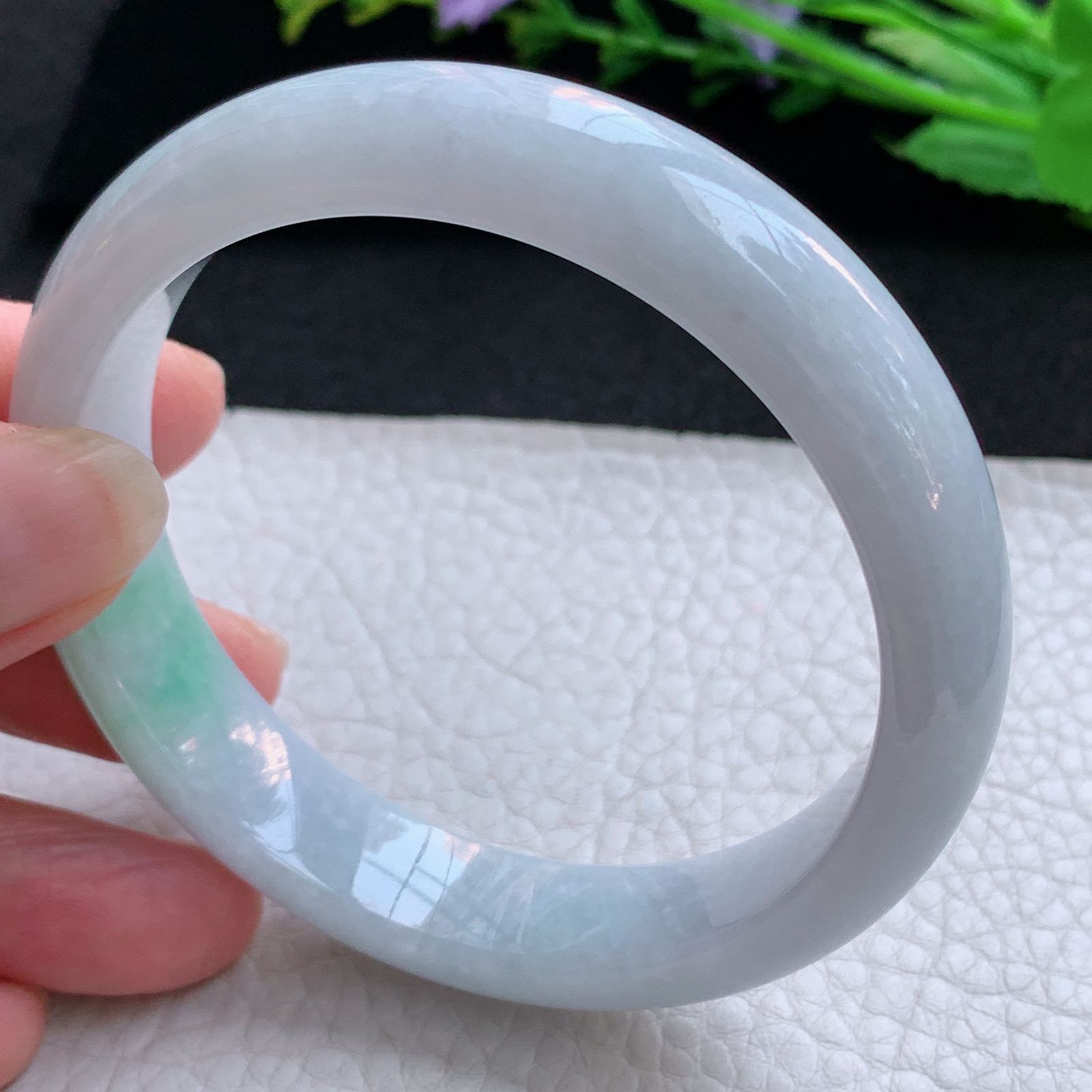 js实拍58.5*13*7.8平安镯 天然缅甸翡翠A货玉手镯水润飘绿宽边玉手环