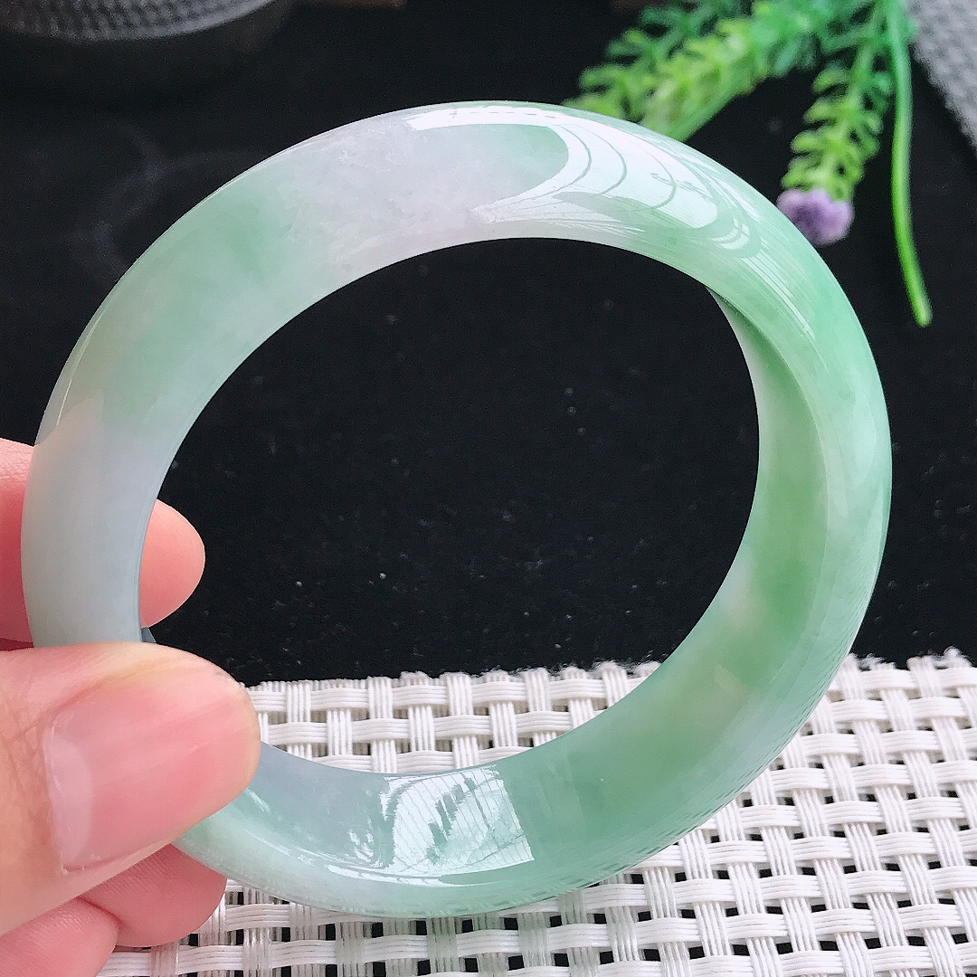 实拍天然翡翠57/16.6/8.6老坑冰润起胶冰晴绿轮胎手镯翡翠玉镯手环