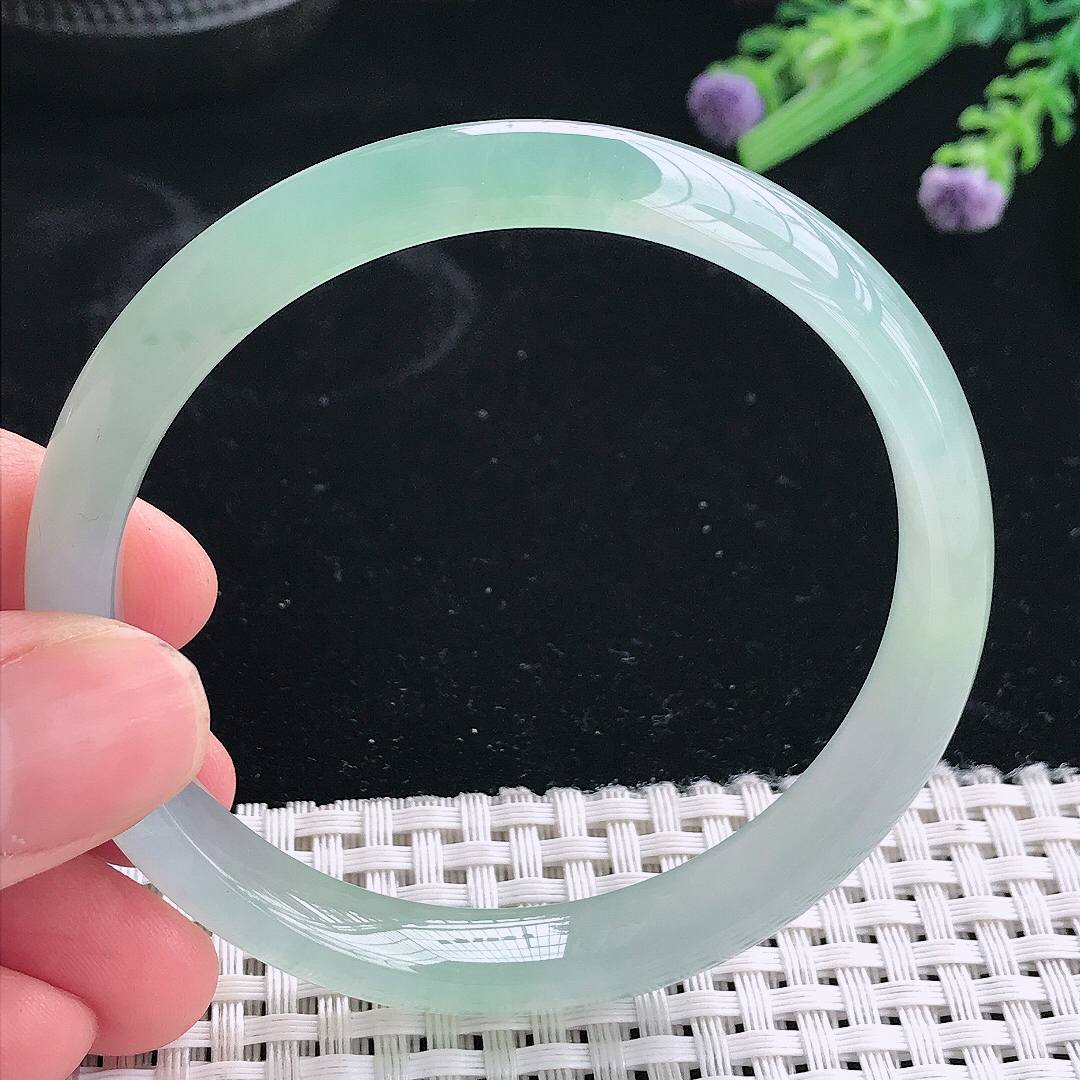 实拍天然翡翠57.5/9.9/6.8老坑冰胶果冻冰晴手镯翡翠玉镯手环