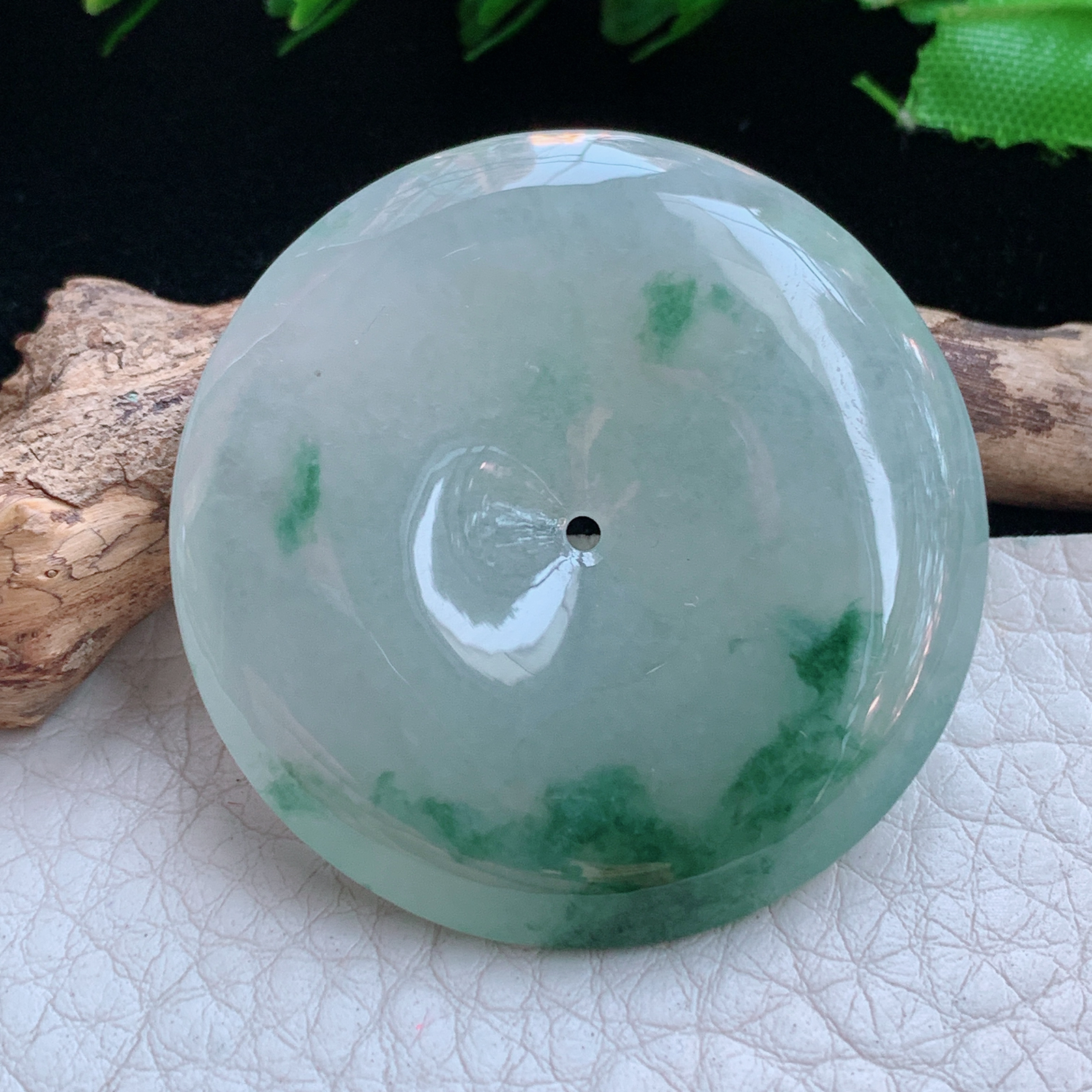 gp实拍39.8*6.5缅甸翡翠a货精雕冰飘花大平安扣 玉扣玉吊坠 玉挂件