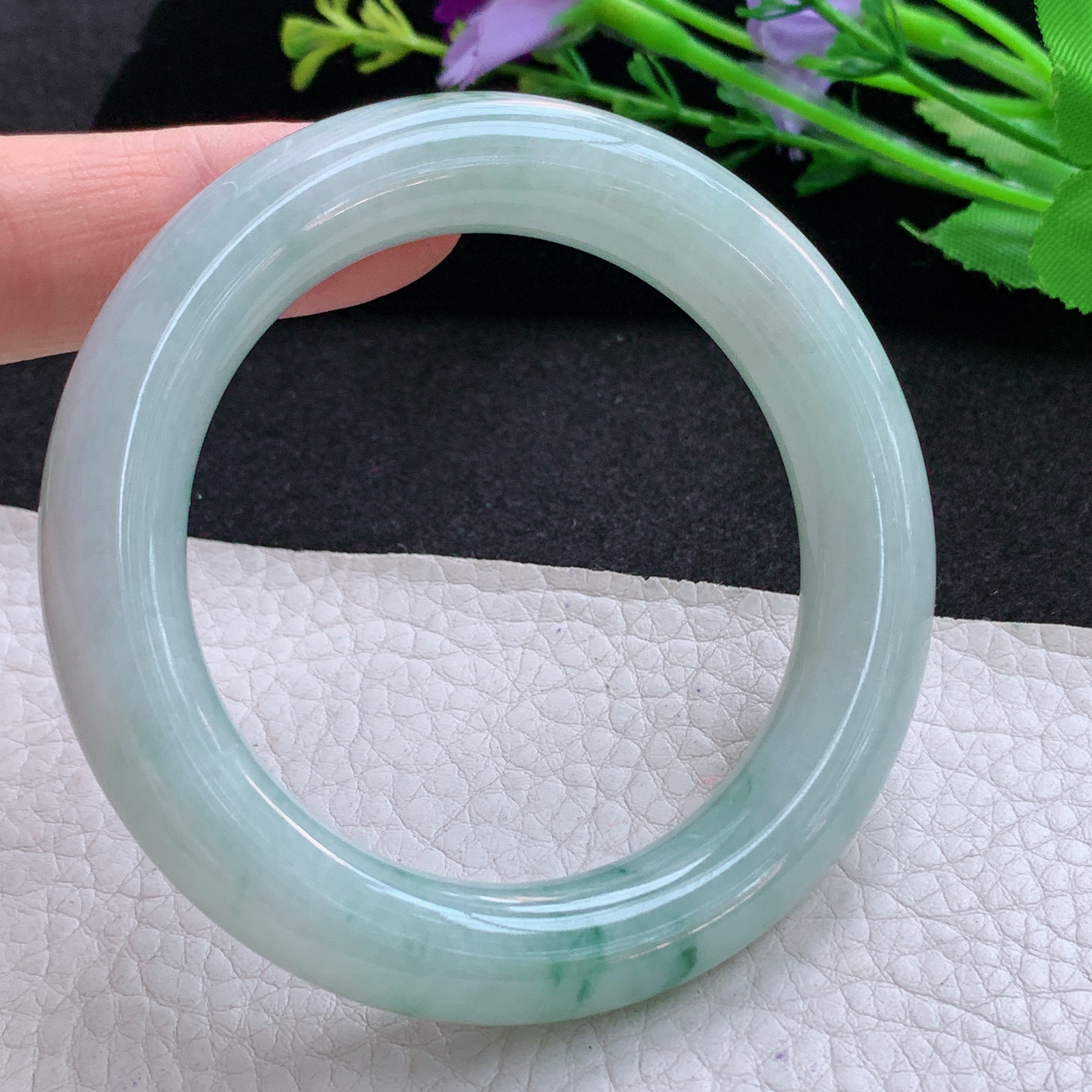 js小圈口52*11.3*10.8美人镯 天然缅甸翡翠A货玉手镯水润飘花胖圆条