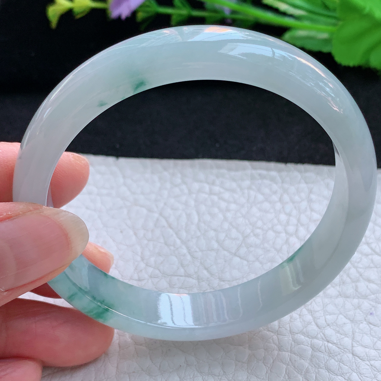 nr实拍58.5*12.2*6.8平安镯 天然缅甸翡翠A货玉手镯冰飘花宽边玉手环