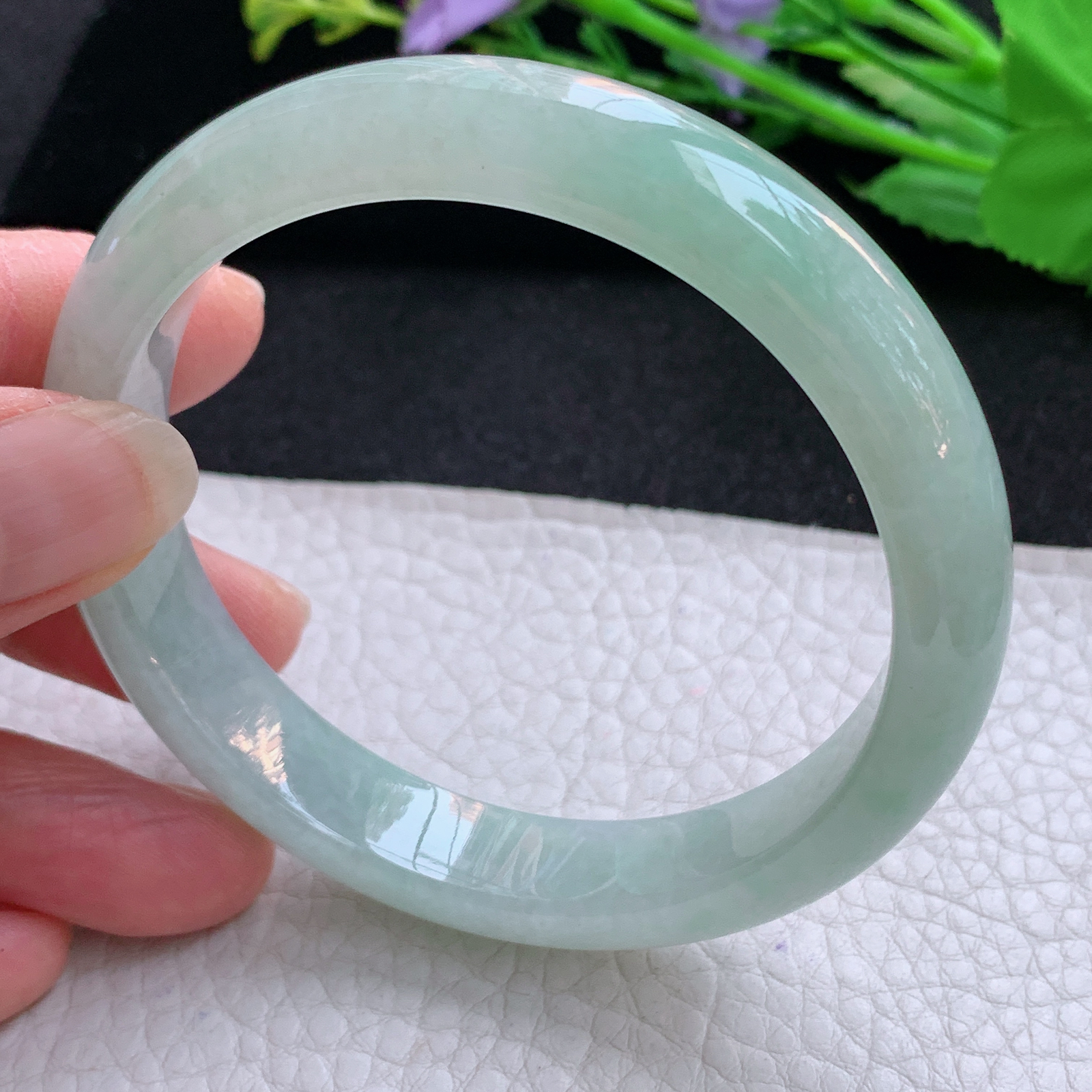 js实拍58*11.8*7.8平安镯 天然缅甸翡翠A货玉手镯冰晴纯美宽边玉手环