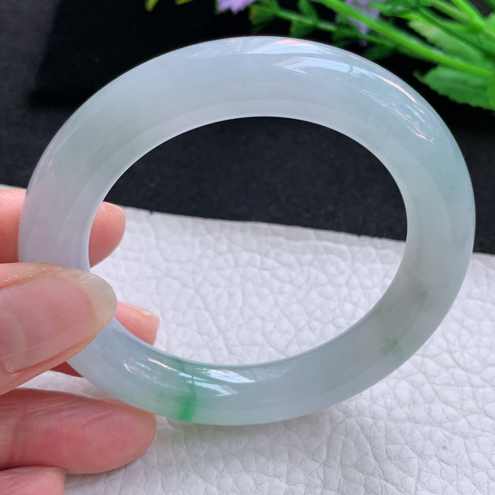 ax小圈口52*11*10.6美人镯 天然缅甸翡翠A货玉手镯冰飘绿花圆条玉手环