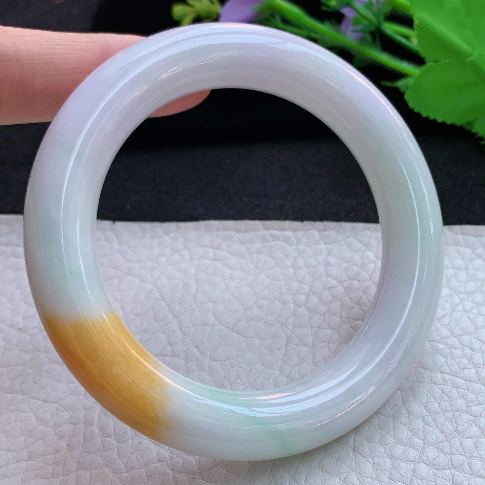 nr实拍58*11.5*12胖圆镯 天然缅甸翡翠A货玉手镯水润三彩圆条玉手环