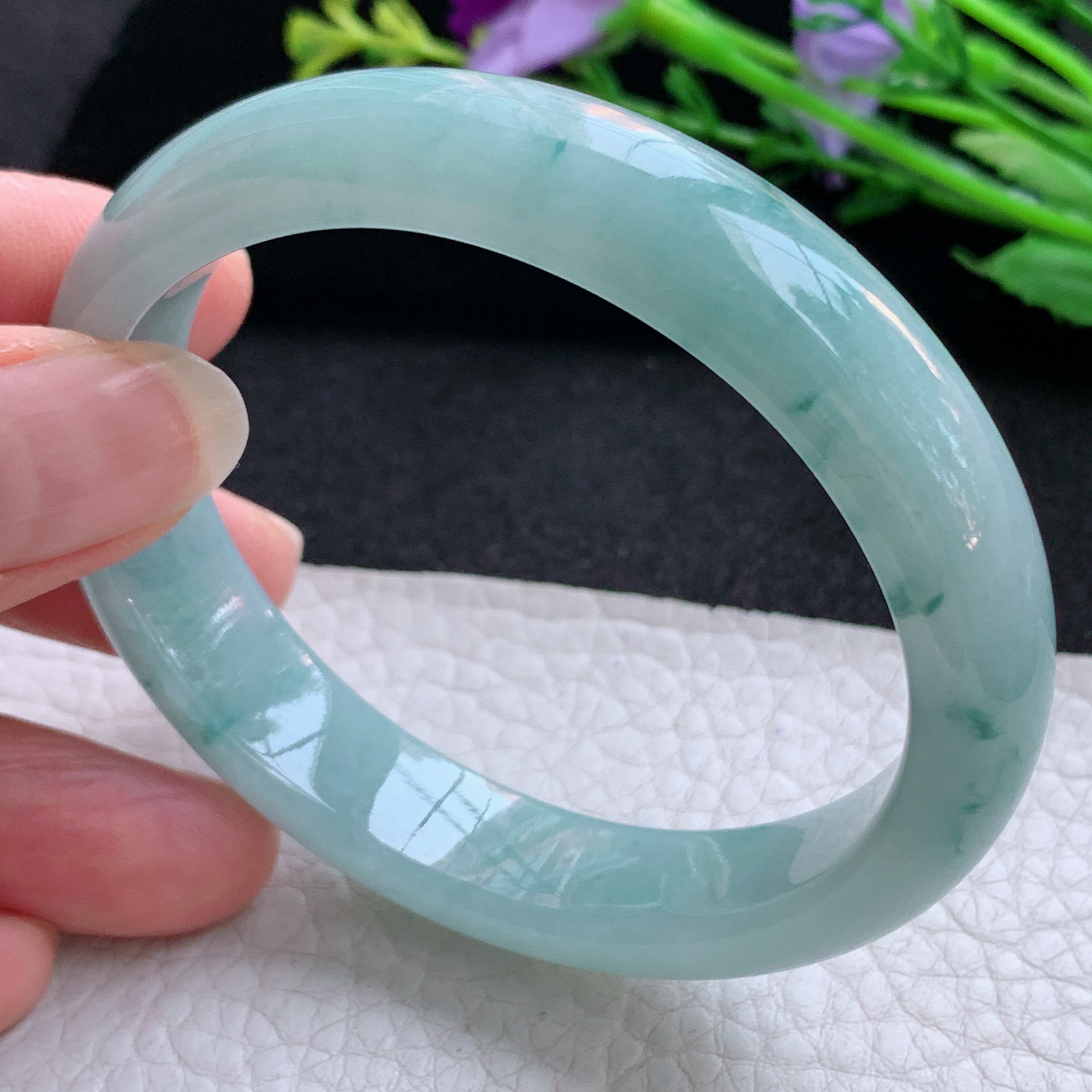 js实拍57*50*13*7.6贵妃镯 天然缅甸翡翠A货玉手镯水润飘花随形玉手环