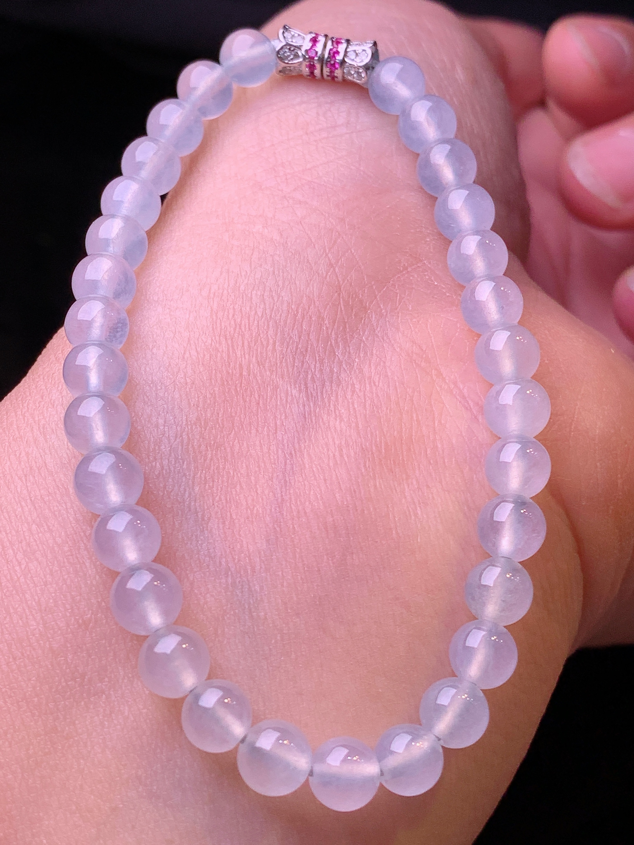 冰种圆珠手链 玉质细腻 色泽艳丽 整体尺寸5.5t2