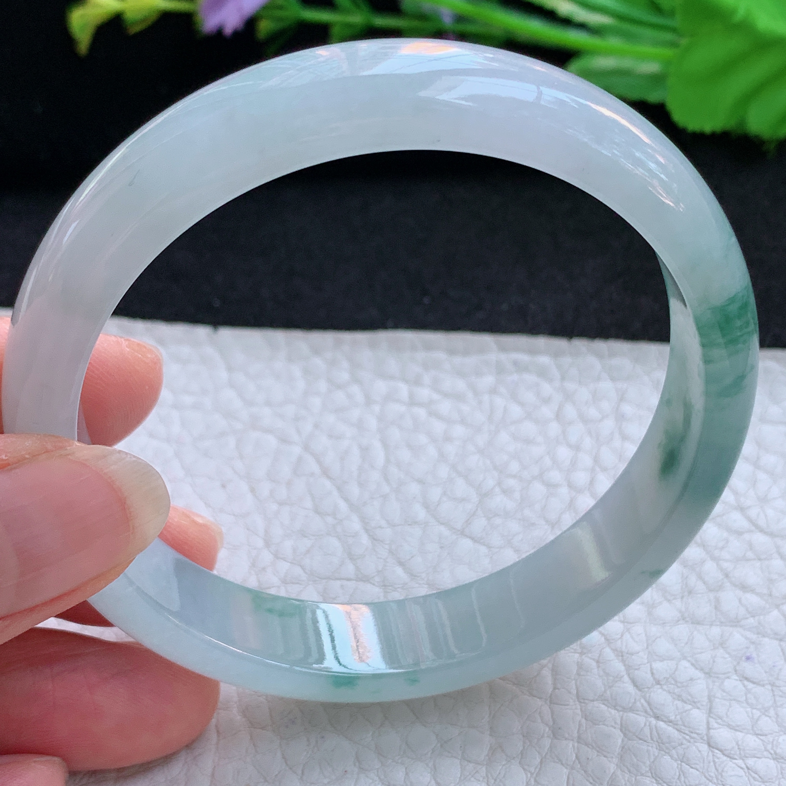 nr实拍58.5*12.2*6.8平安镯 天然缅甸翡翠A货玉手镯冰飘花宽边玉手环