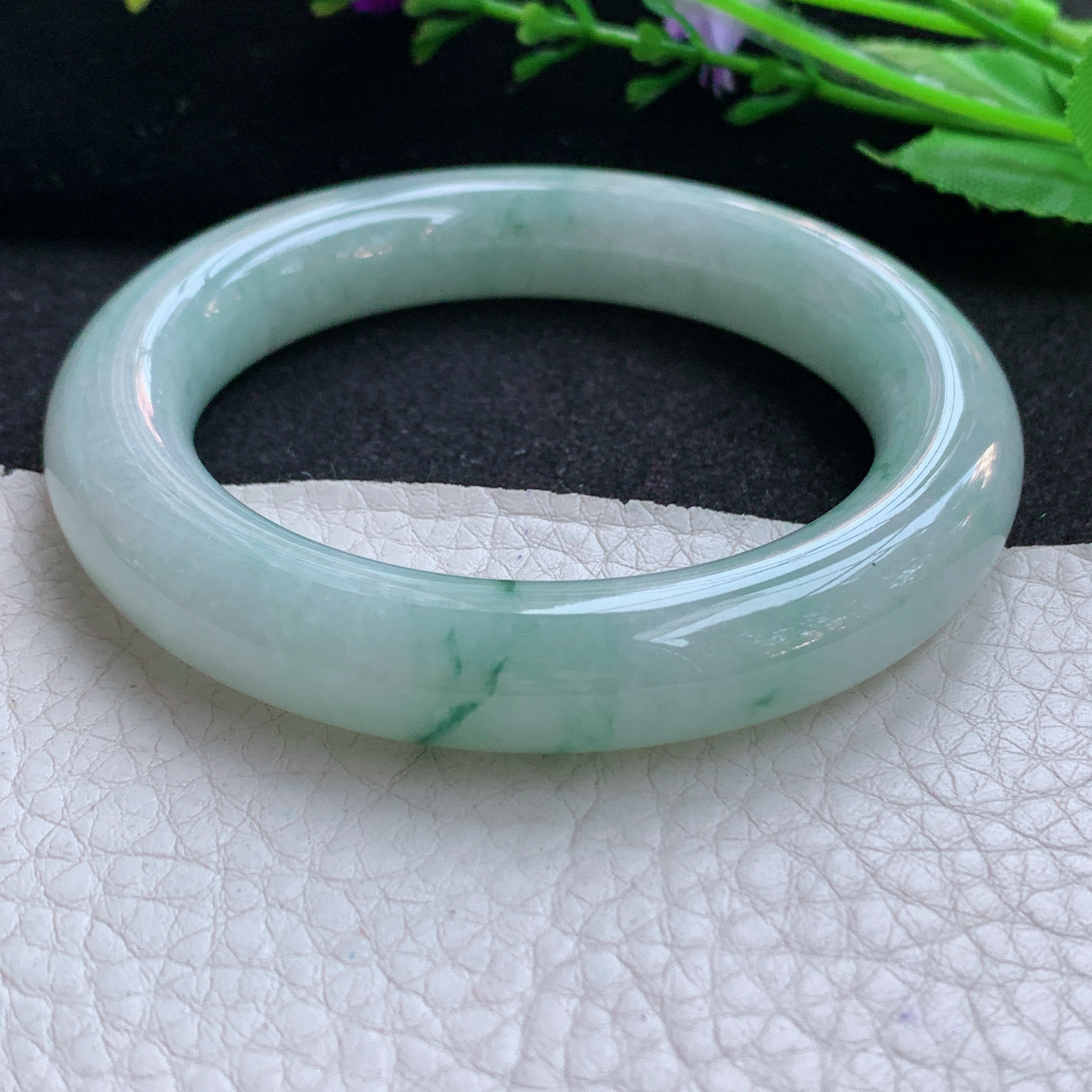 js小圈口52*11.3*10.8美人镯 天然缅甸翡翠A货玉手镯水润飘花胖圆条