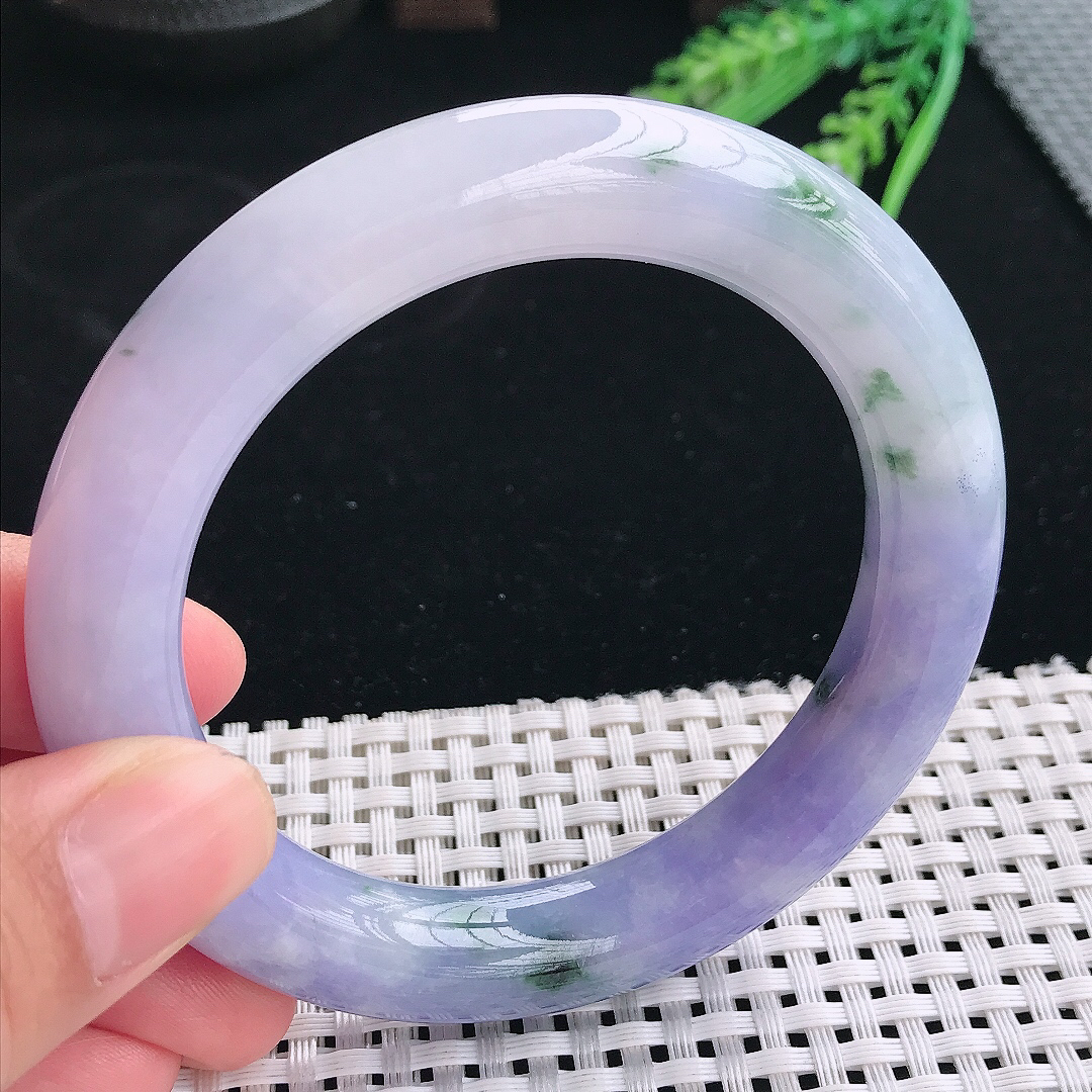 实拍天然翡翠58/11.4老坑精美浓艳紫罗兰圆条手镯翡翠玉镯手环