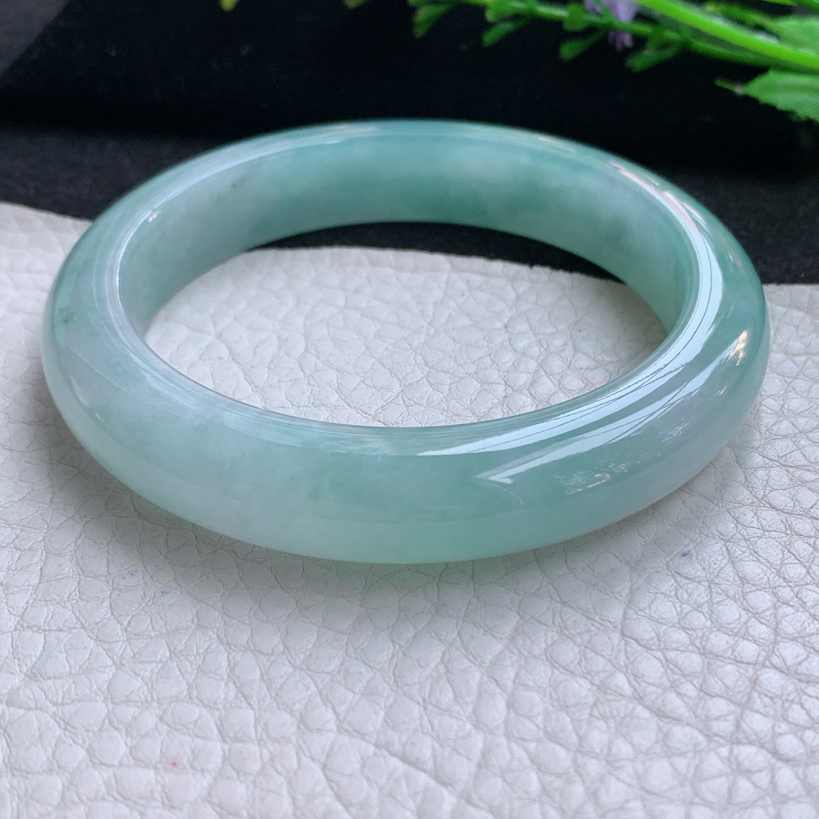 xo实拍58.5*12.2*9.3平安镯 天然缅甸翡翠A货玉手镯冰润蓝韵宽边玉手环