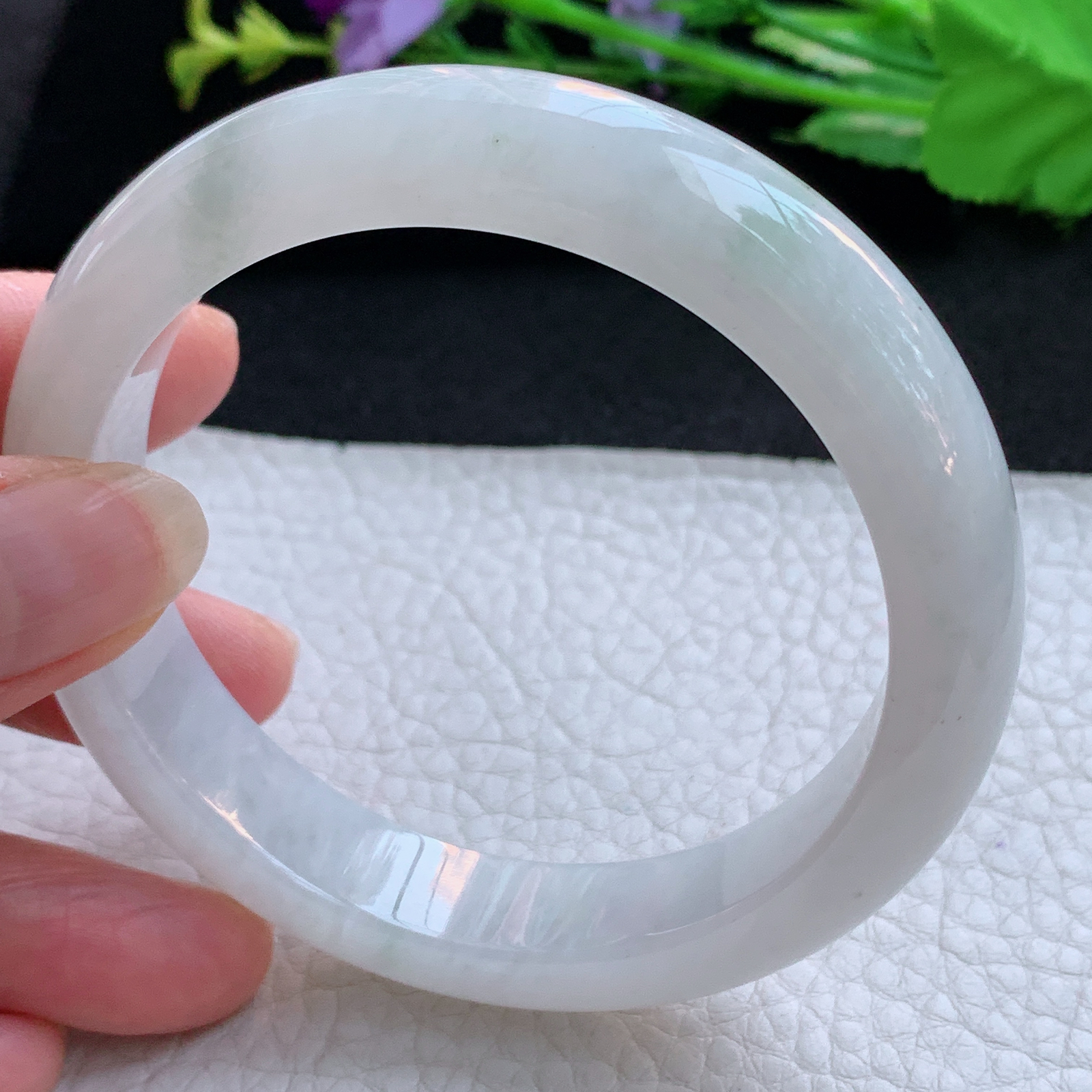 nr实拍59*13*8.8平安镯 天然缅甸翡翠A货玉手镯冰润飘花胶感宽边玉手环