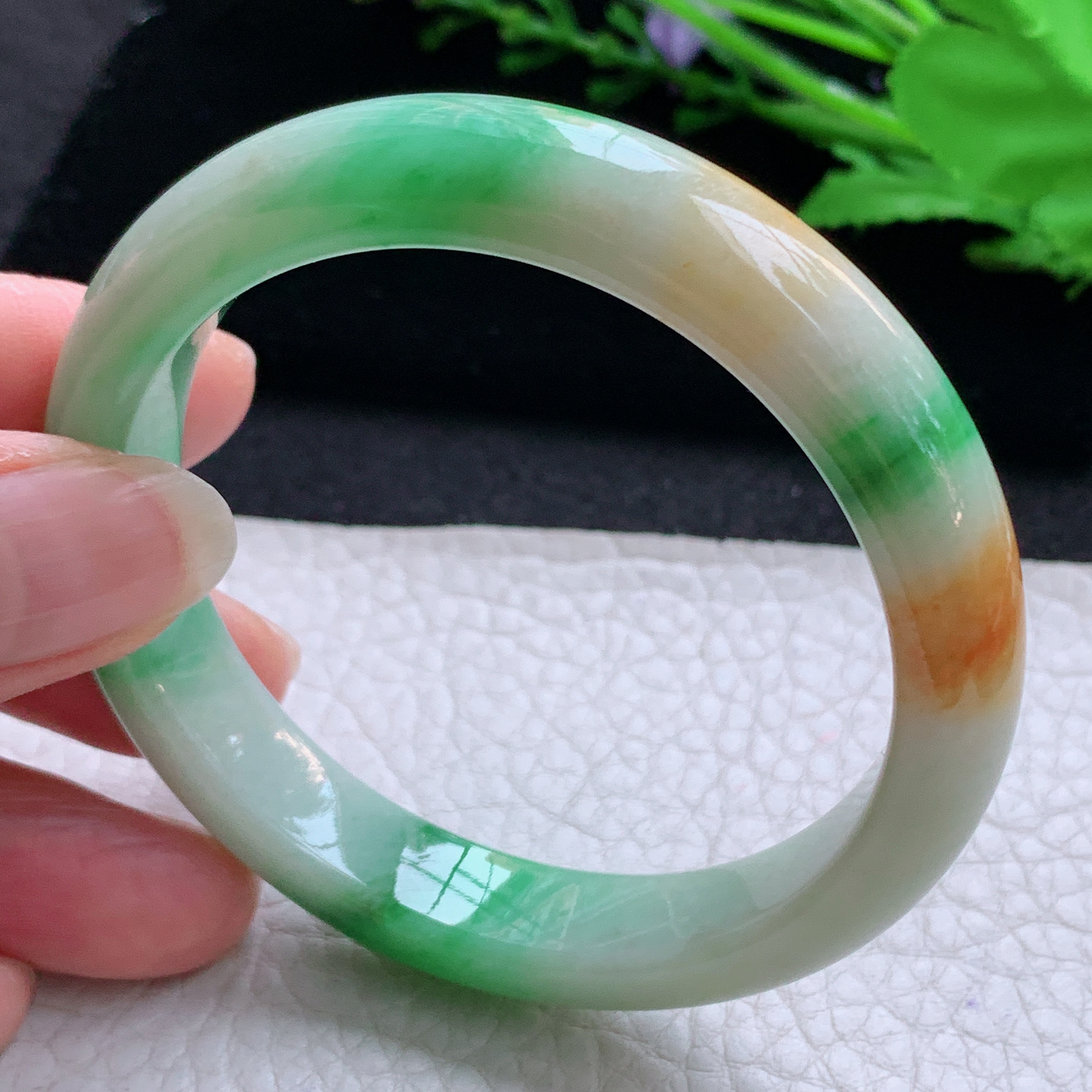 mq实拍54*11.2*7.8平安镯 天然缅甸翡翠A货玉手镯三彩秀气宽边玉手环