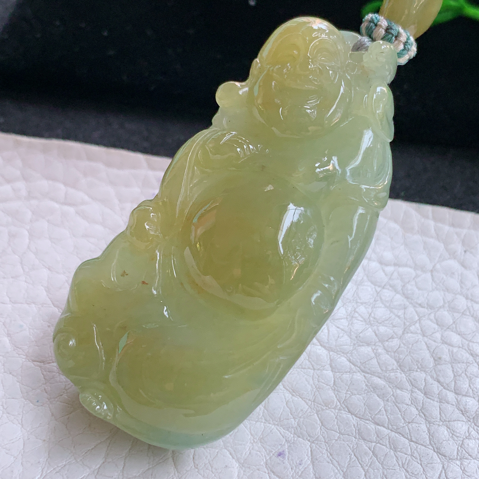 cys实拍56*30*12缅甸翡翠精雕冰黄逍遥佛 弥勒佛玉吊坠