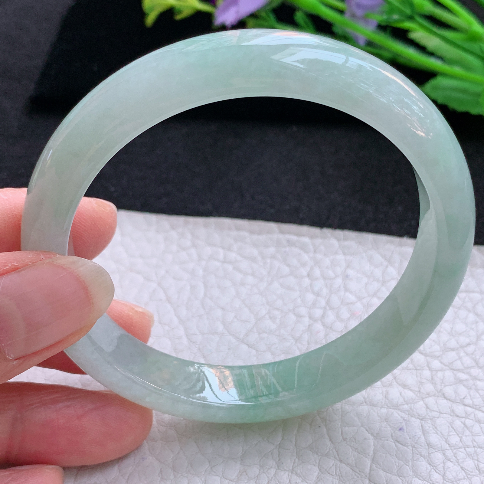 js实拍58*11.8*7.8平安镯 天然缅甸翡翠A货玉手镯冰晴纯美宽边玉手环