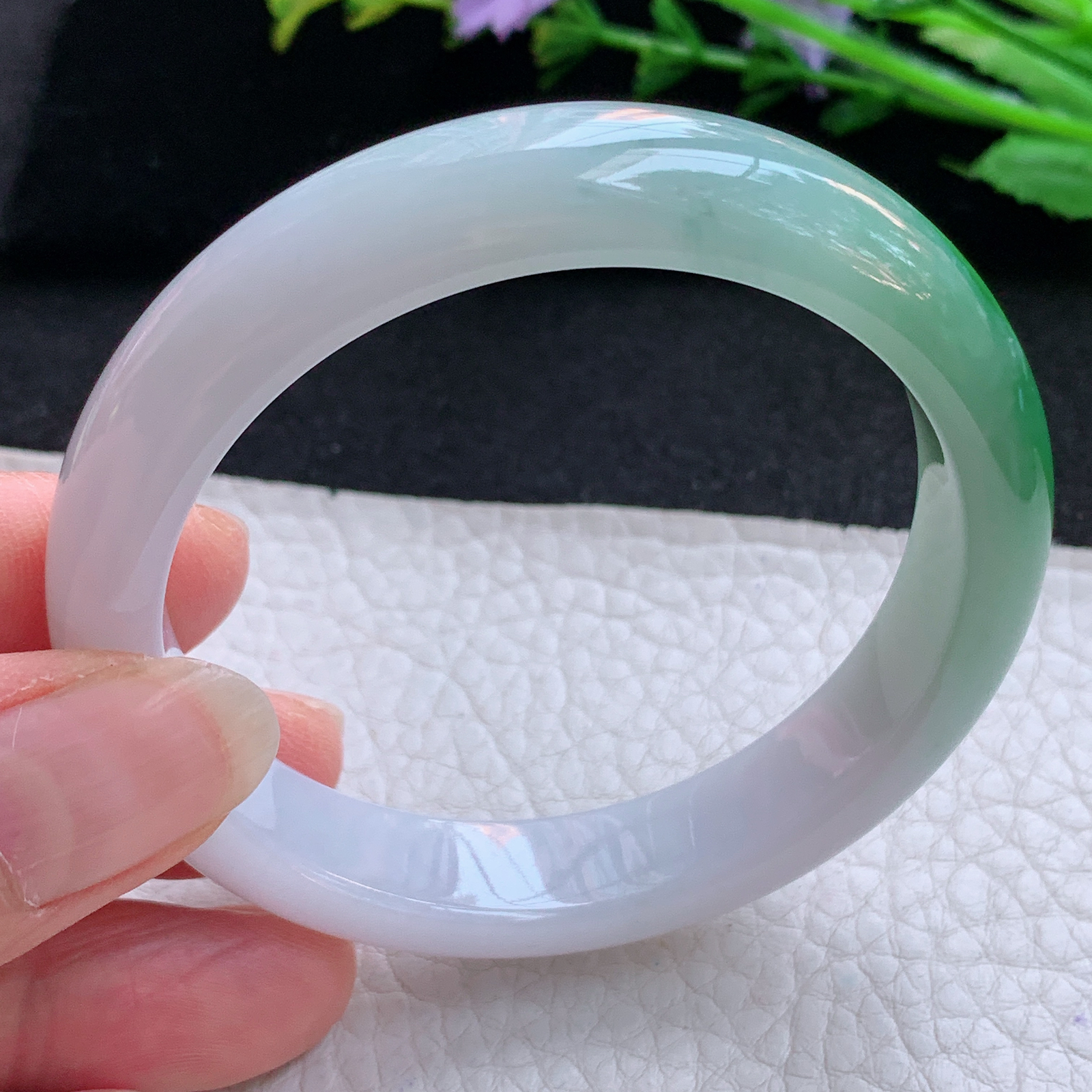 ax小圈口53.5*这2*7.6平安镯 天然缅甸翡翠A货玉手镯辣绿宽边玉手环