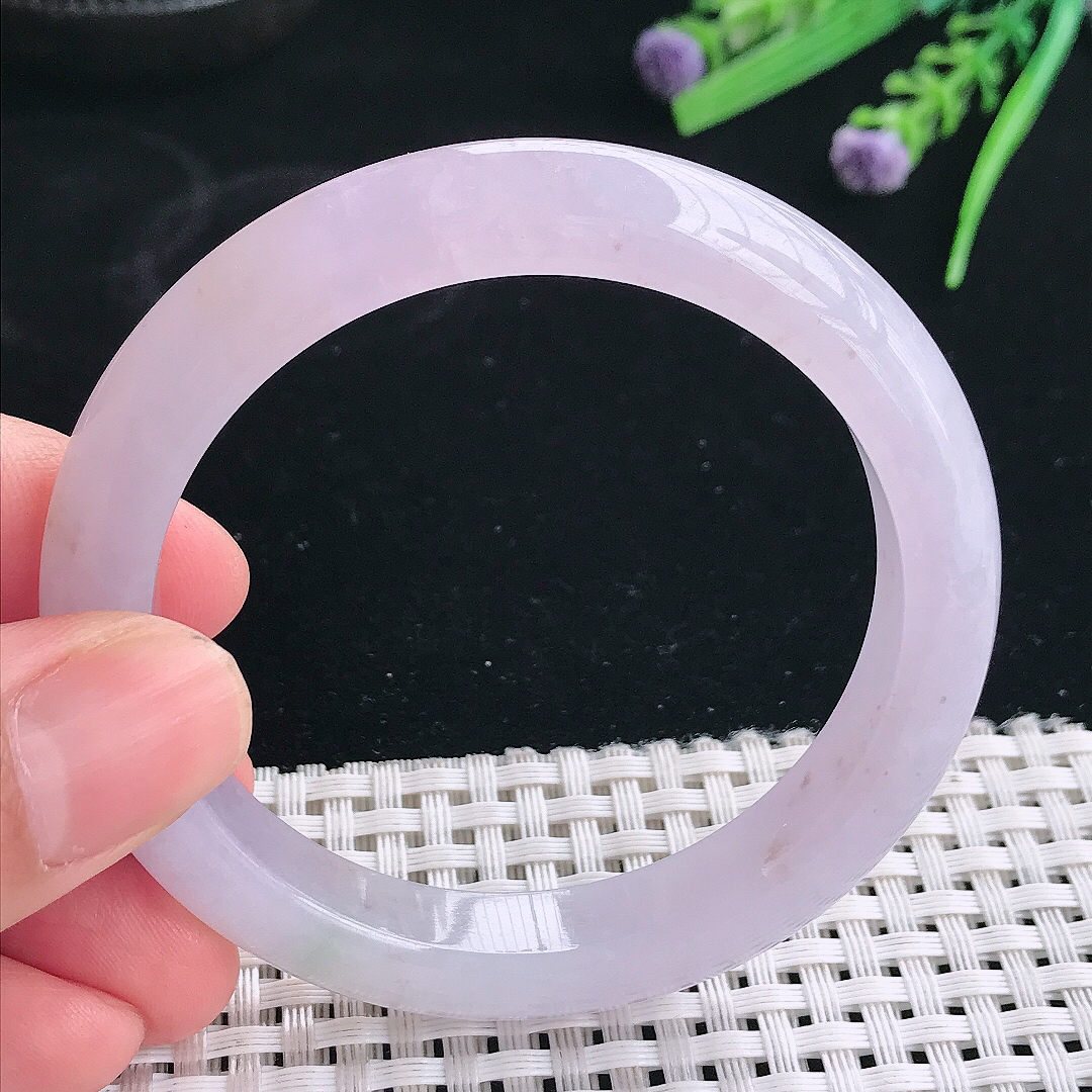 实拍天然翡翠53.5/10.1/8.2老坑冰润起胶飘紫罗兰辑手镯翡翠玉镯手环