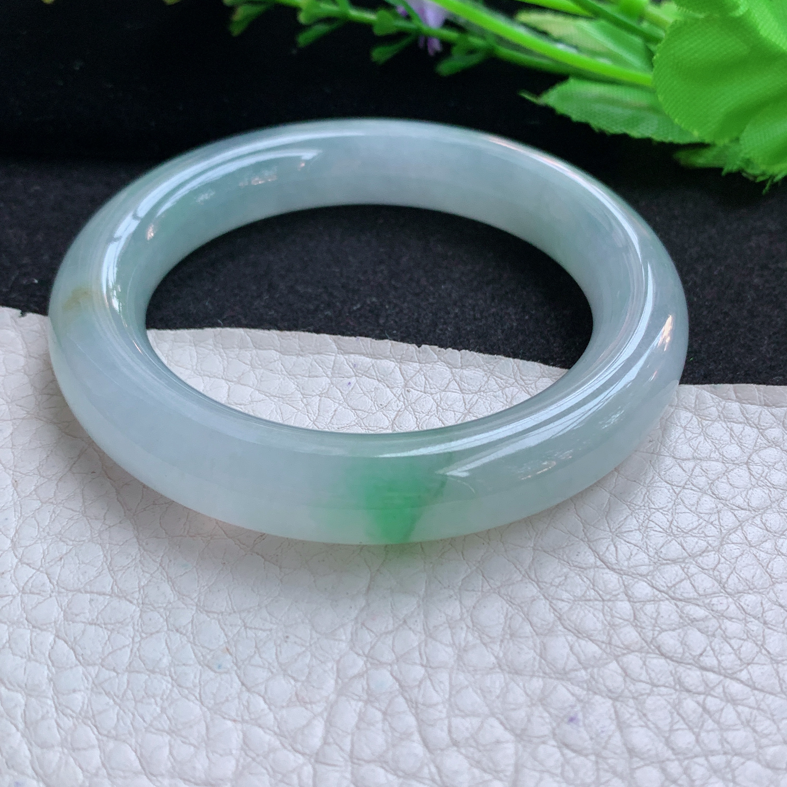 ax小圈口52*11*10.6美人镯 天然缅甸翡翠A货玉手镯冰飘绿花圆条玉手环