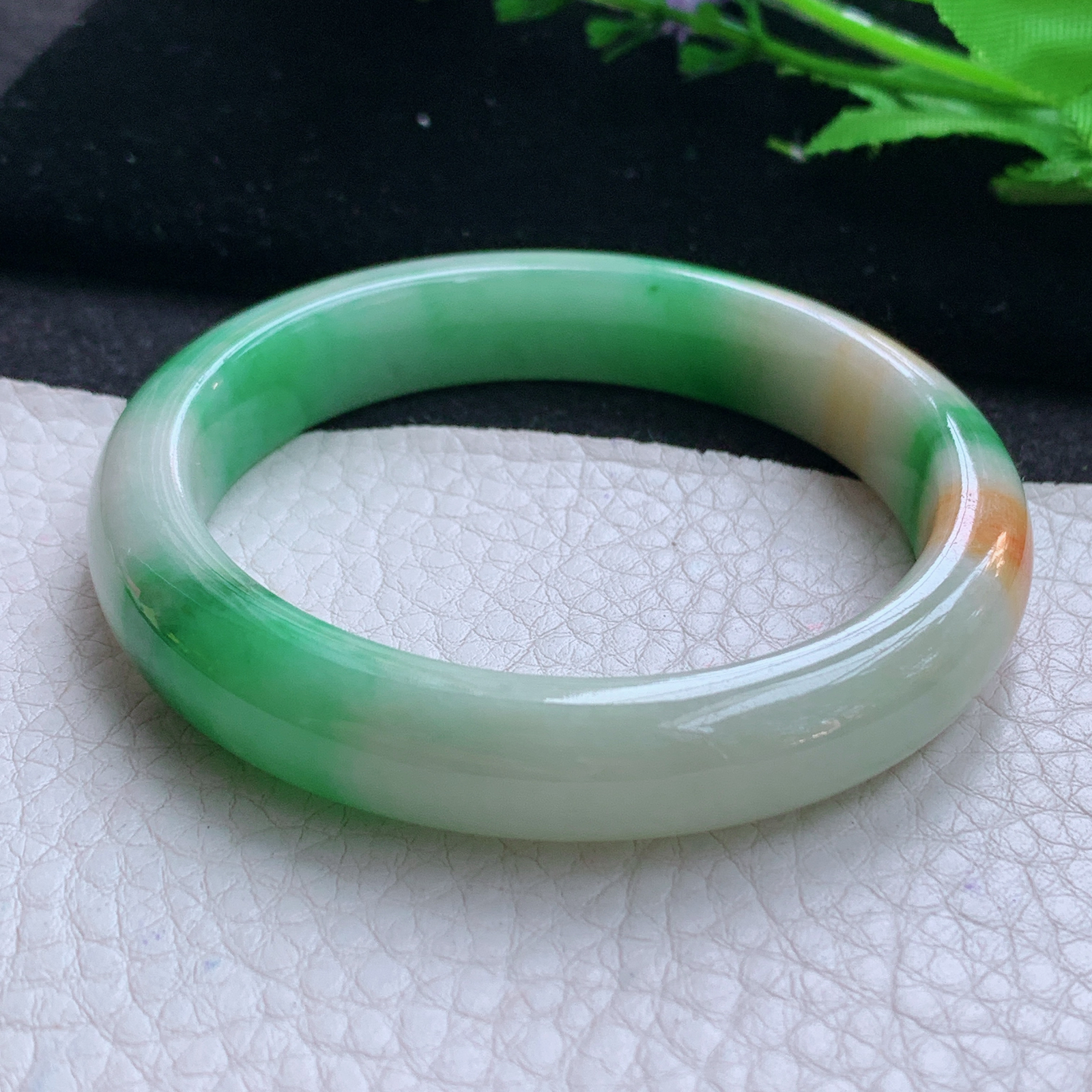 mq实拍54*11.2*7.8平安镯 天然缅甸翡翠A货玉手镯三彩秀气宽边玉手环