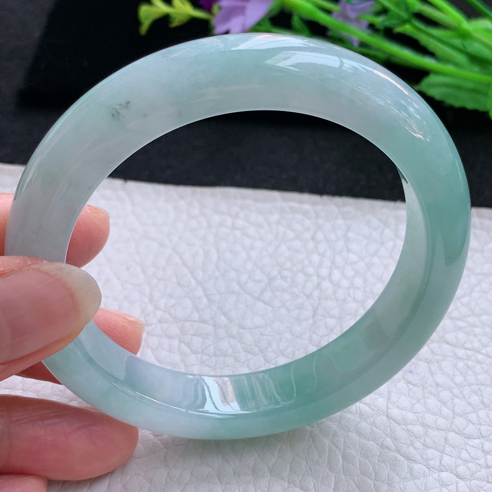 xo实拍58.5*12.2*9.3平安镯 天然缅甸翡翠A货玉手镯冰润蓝韵宽边玉手环