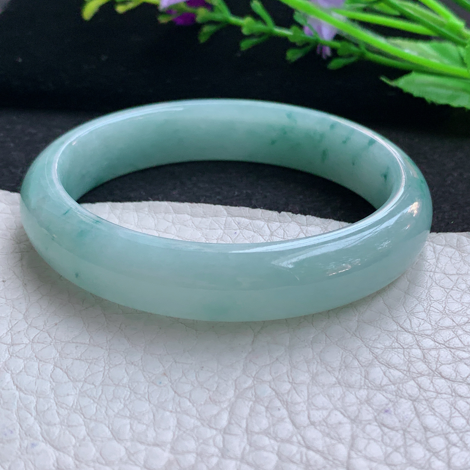 js实拍57*50*13*7.6贵妃镯 天然缅甸翡翠A货玉手镯水润飘花随形玉手环