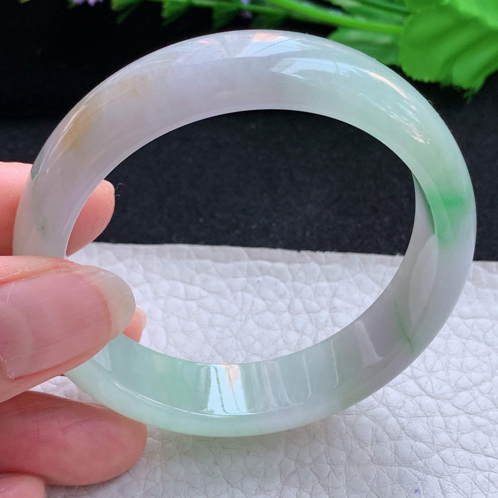 h实拍53*13.5*7平安镯 天然缅甸翡翠A货玉手镯冰三彩宽边玉手环