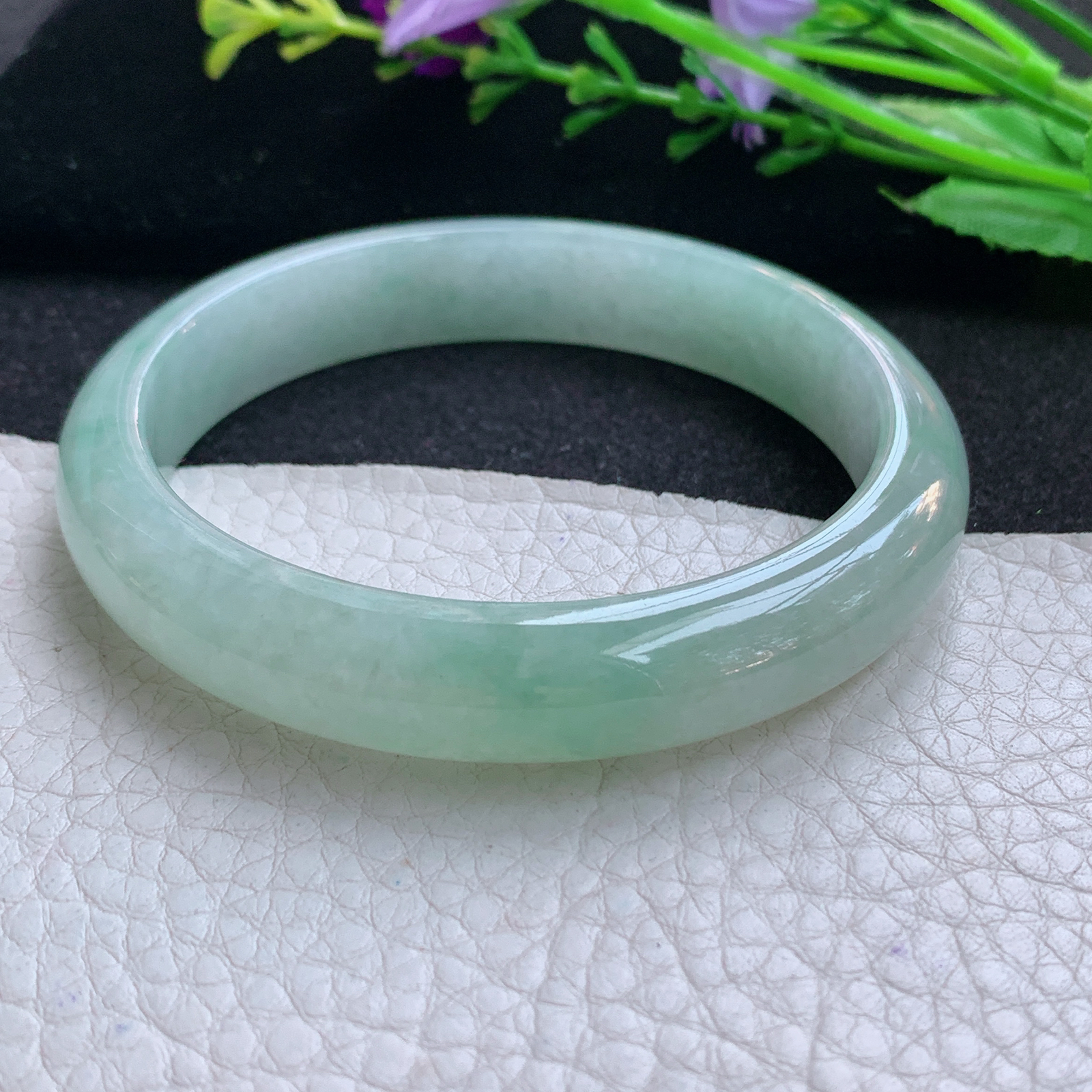 js实拍58*11.8*7.8平安镯 天然缅甸翡翠A货玉手镯冰晴纯美宽边玉手环