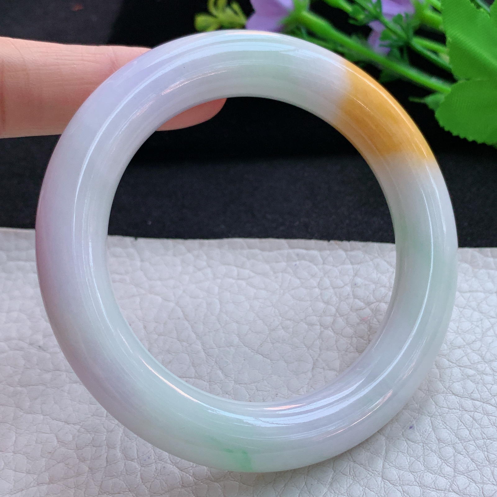 nr实拍58*11.5*12胖圆镯 天然缅甸翡翠A货玉手镯水润三彩圆条玉手环