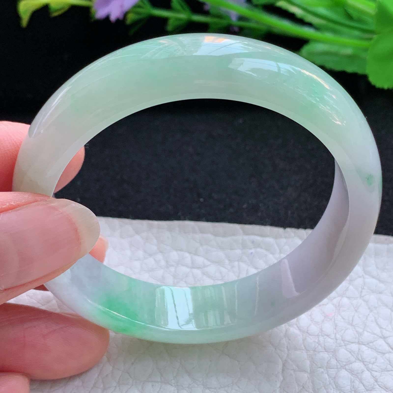 h实拍53*13.5*7平安镯 天然缅甸翡翠A货玉手镯冰三彩宽边玉手环