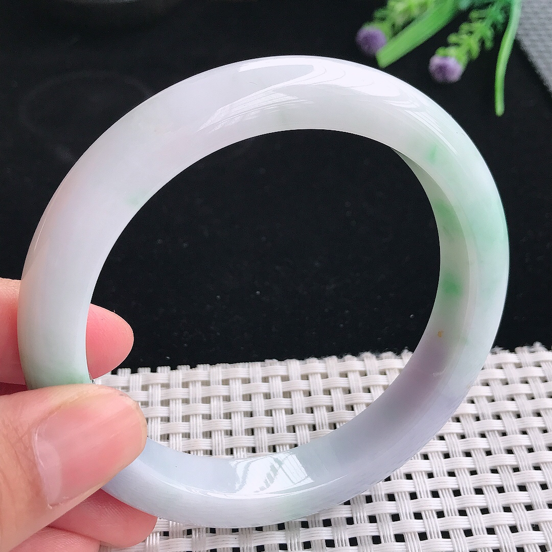 实拍天然翡翠63/11.8/9.5大圈口老坑温润春带彩手镯翡翠玉镯手环